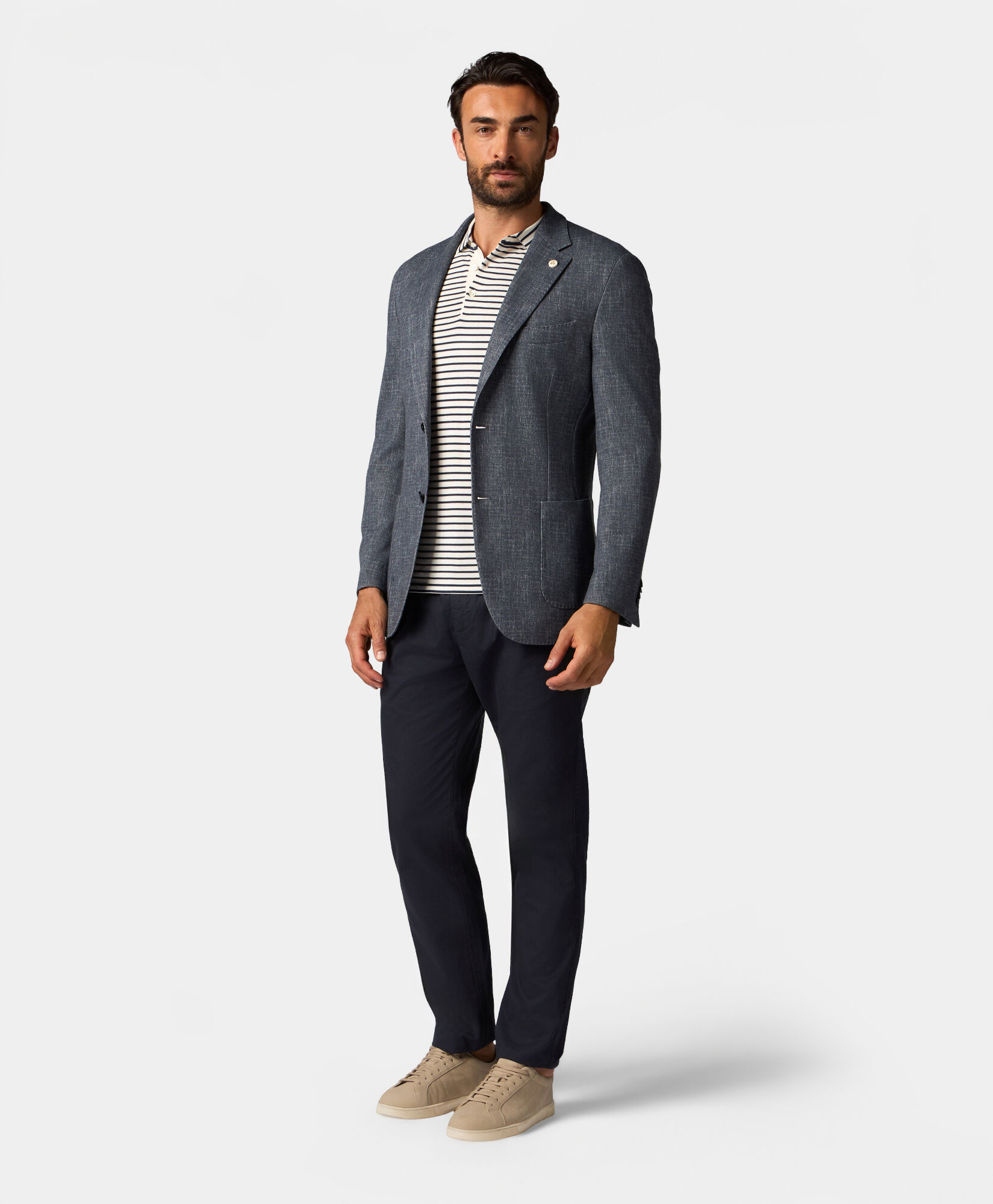 Brooks Brothers Striped Cotton-Silk-Linen Knit Polo White KNPOL014COBSE001WHITF001