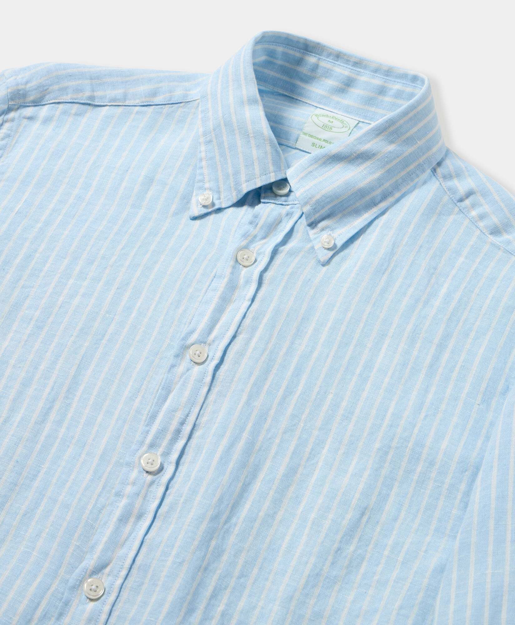 Brooks Brothers Slim Fit Striped Linen Button Down Shirt Sky CSHBD016LIPLI001SKYF0001