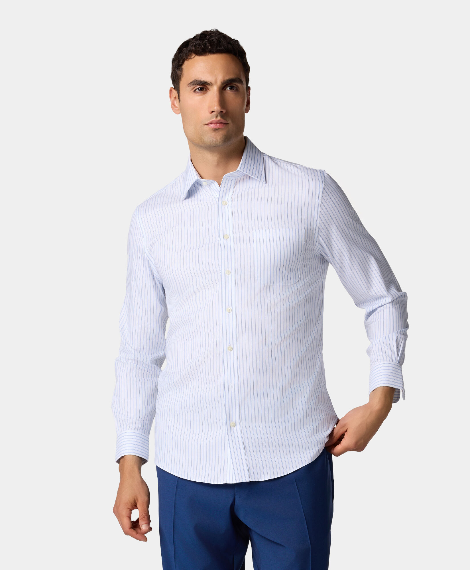 Brooks Brothers Regular Fit Non-Iron Oxford Pinpoint Shirt with Ainsley Collar Blue 1000103090US100218808