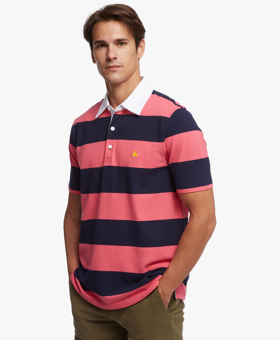 Brooks Brothers Polo slim fit in piquet con righe Rugby Righe rosa scuro/blu navy 1000088676US100182644