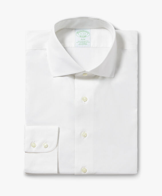 Brooks Brothers Camisa de algodón elástico blanca non-iron corte slim con cuello inglés abierto Blanco 1000097505US100205347