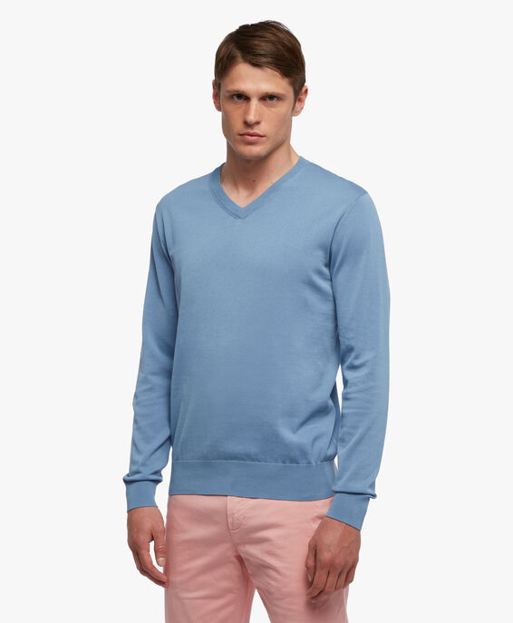 Brooks Brothers Cotton V-Neck Sweater Light blue KNVNK003COPCO002LTBLP001