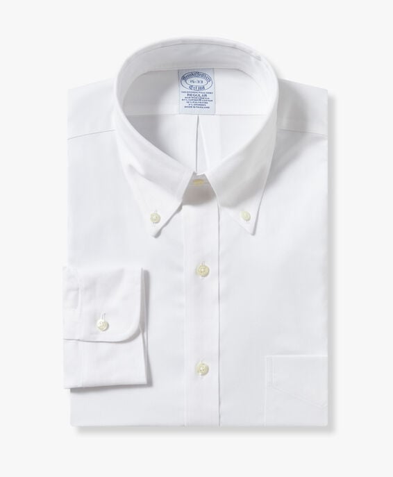 Brooks Brothers White Regular Fit Non-Iron Performance Dress Shirt with Button Down Collar White 1000100553US100212360