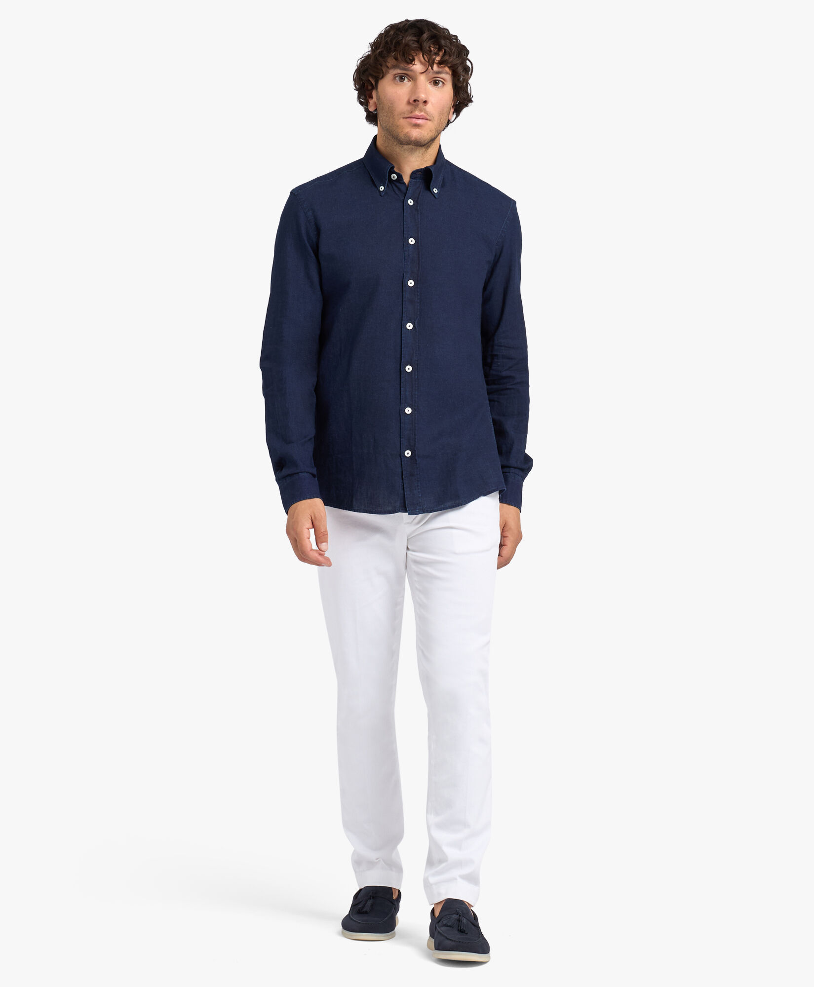 Navy Linen Cotton Blend Slim Fit Button Down Casual Shirt in Navy for Men Brooks Brothers EU