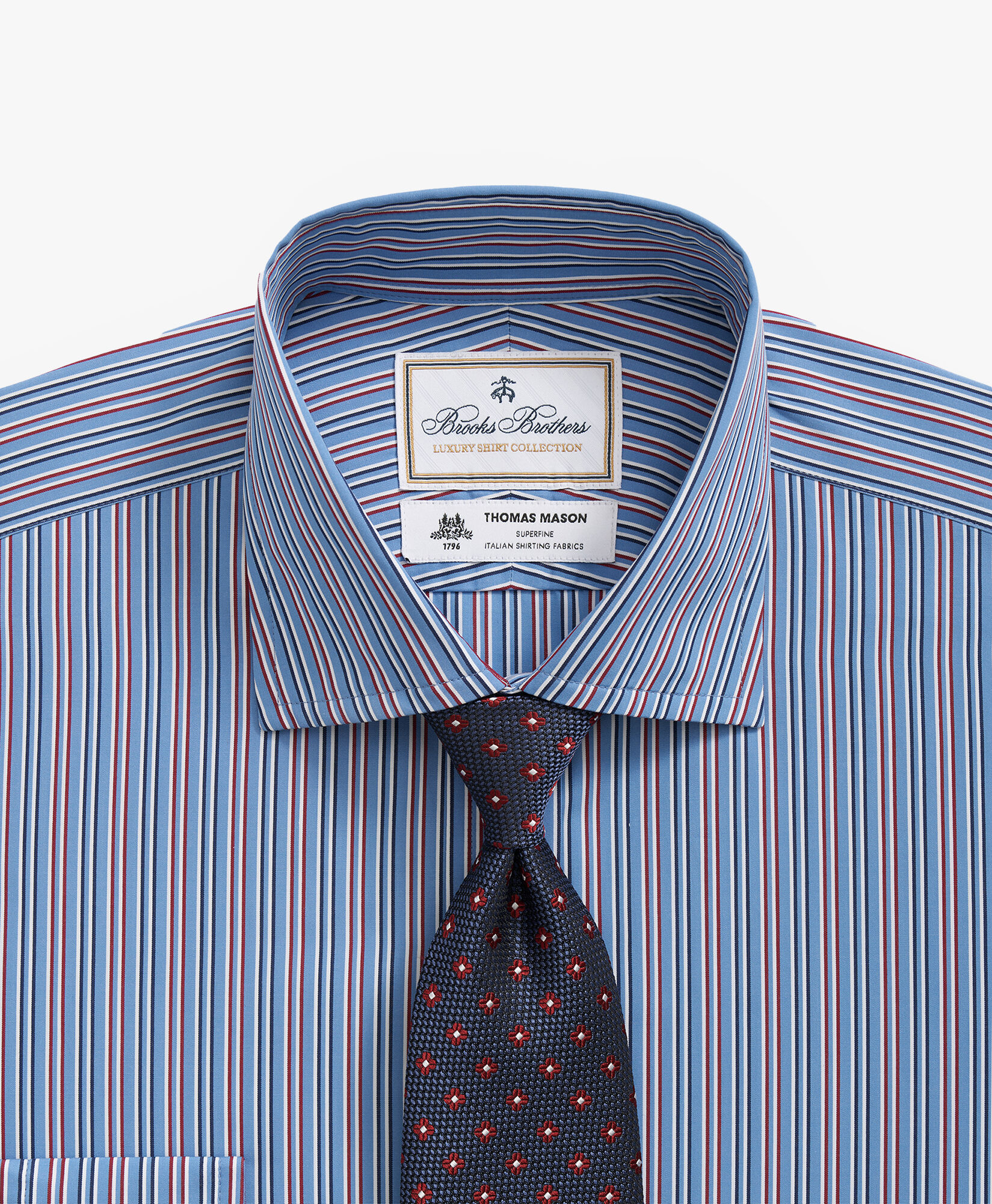 Brooks Brothers Striped Regular Fit Thomas Mason Dress Shirt with English Spread Collar Blue 1000101118US100214187