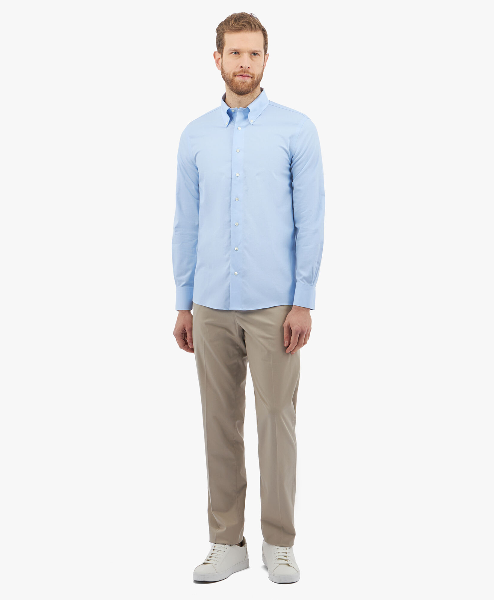 Brooks Brothers Slim Fit Non-Iron Stretch Supima Cotton Shirt with Button Down Collar Pastel Blue 1000096432US100201342