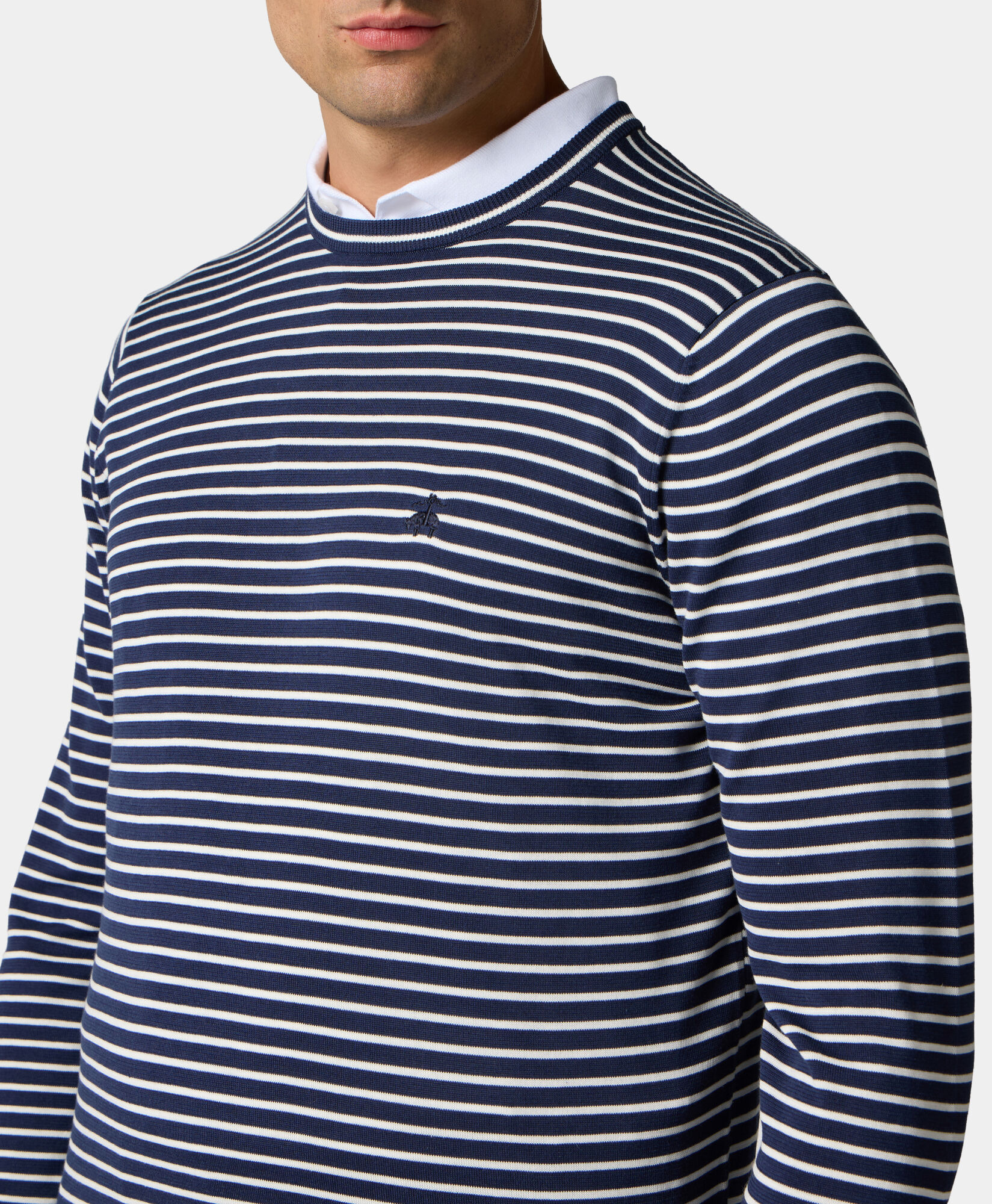 Brooks Brothers Striped Cotton-Silk-Linen Crewneck Blue KNCRN044COBSE001BLUEF001