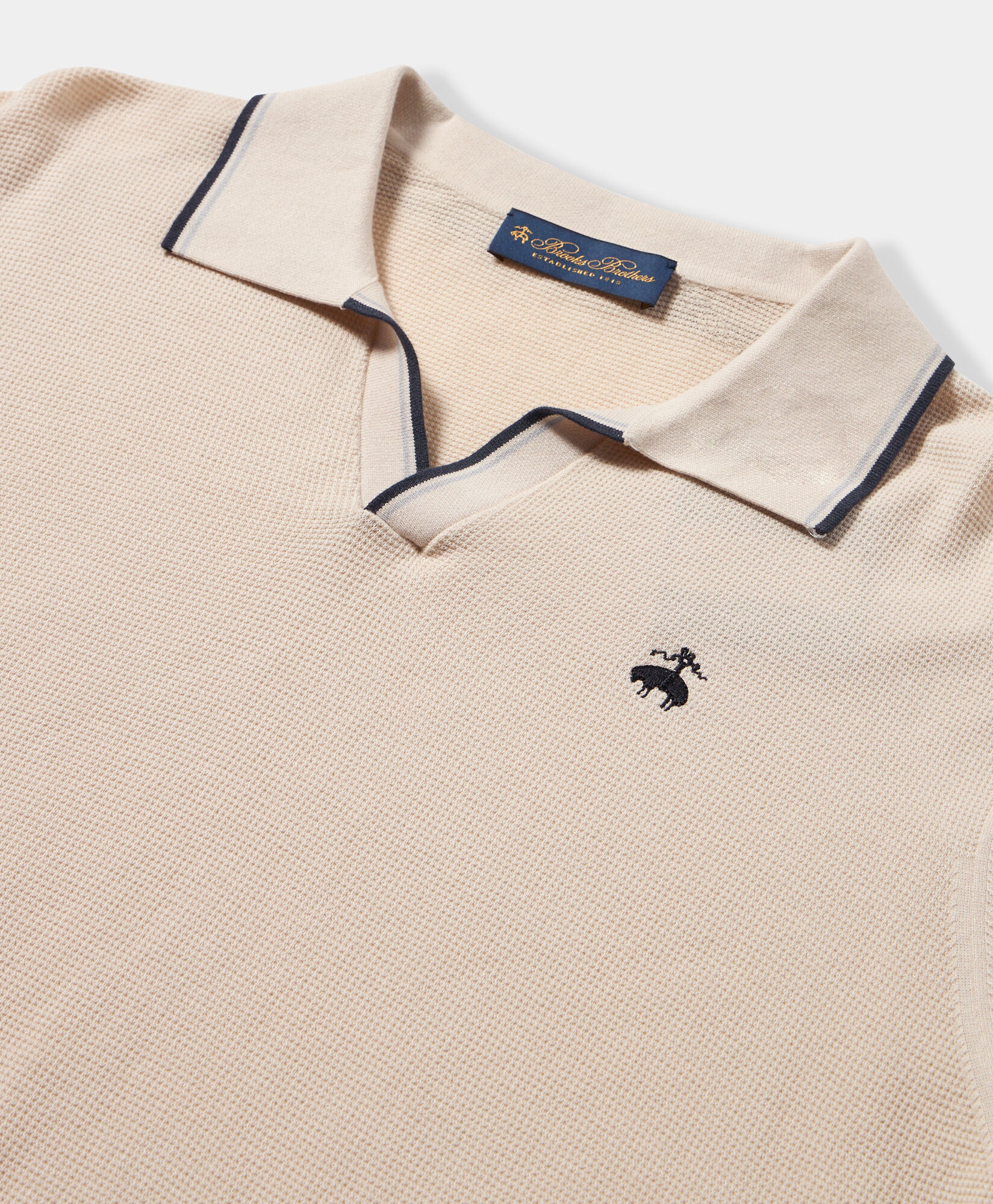 Brooks Brothers Cotton Waffle-Knit Polo with Johnny Collar Sand KNPOL016COPCO001SANDP001