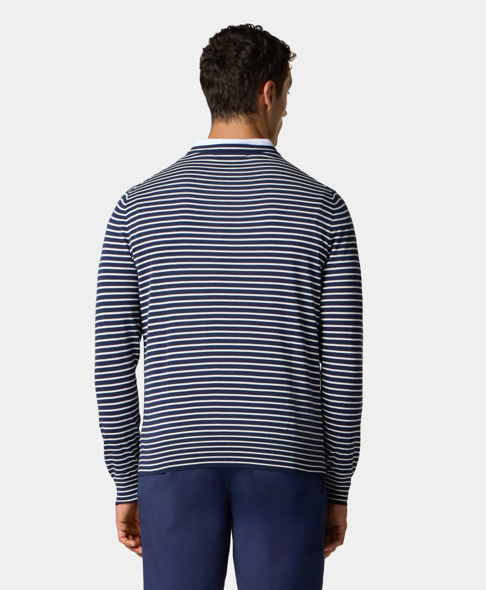 Brooks Brothers Striped Cotton-Silk-Linen Crewneck Blue KNCRN044COBSE001BLUEF001