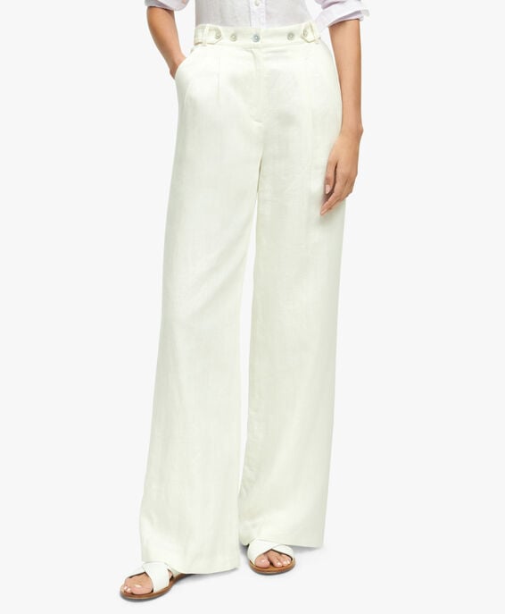 Brooks Brothers Pantalones de pata ancha plisada de lino Blanco 1000094336US100196724
