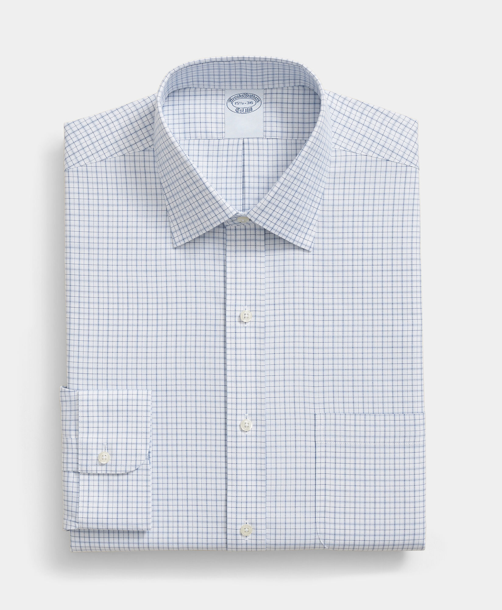 Brooks Brothers Slim Fit Non-Iron Checked Stretch Twill Shirt with Ainsley Collar Blue 1000105896US100224368