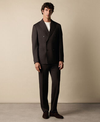 Brooks Brothers Virgin Wool Double-Breasted Suit Brown STREG051WVPWV003BRWNP001