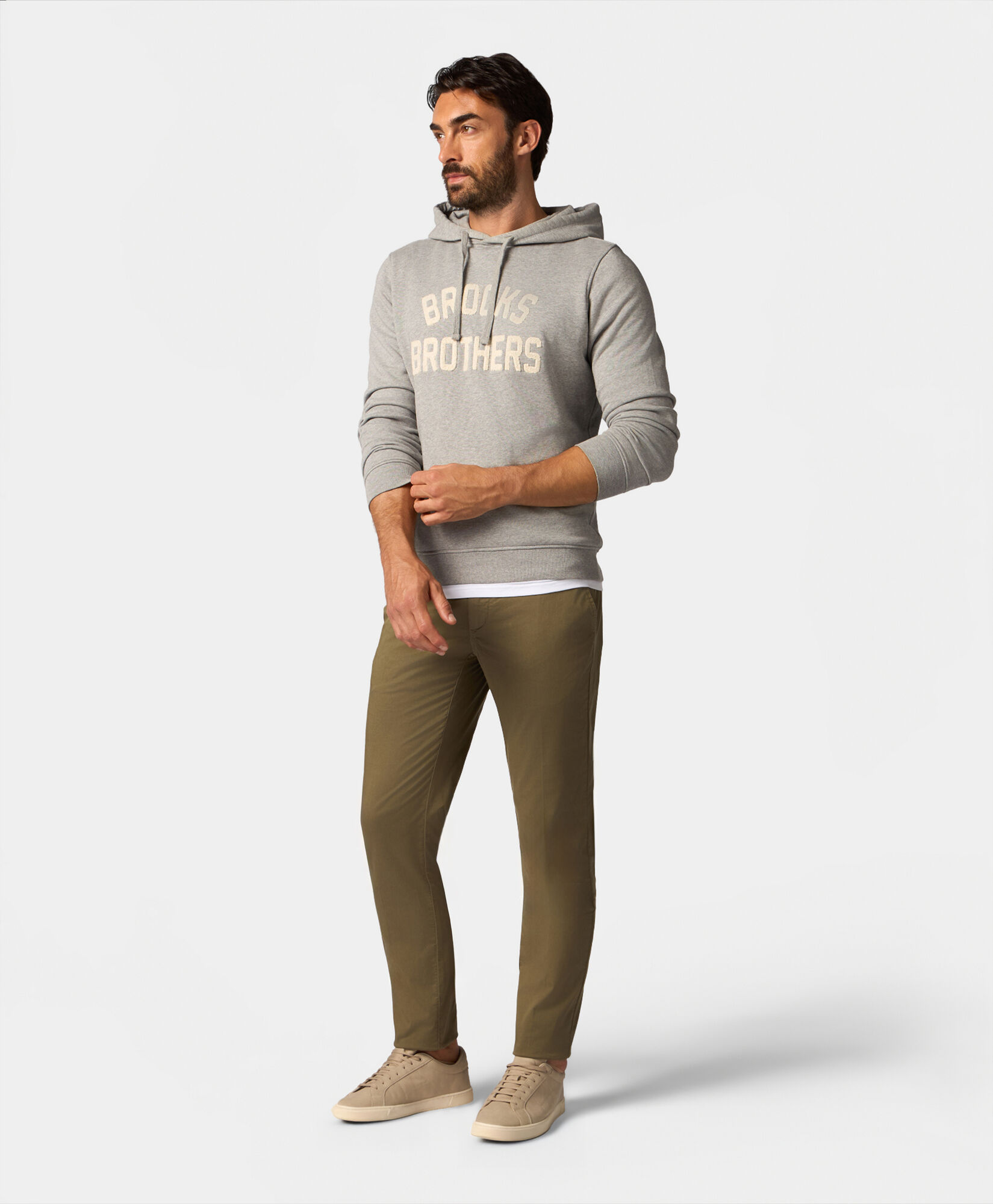 Brooks Brothers Terry Logo-Embroidered Hoodie Light Grey SWHOD001COPCO001LTGRP001