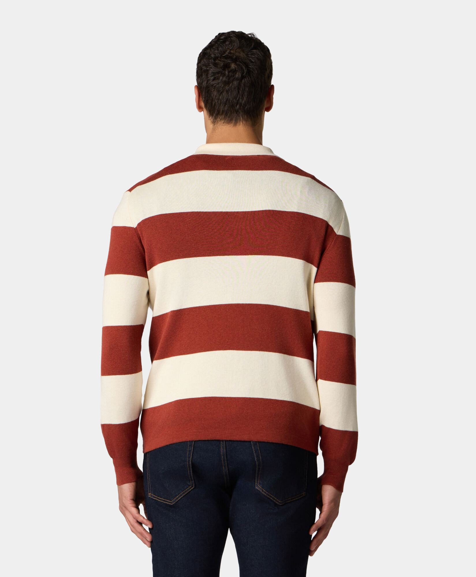 Brooks Brothers Striped Cotton-Cashmere Rugby Knit Polo Rust KNPOL012COBWO002RUSTF001