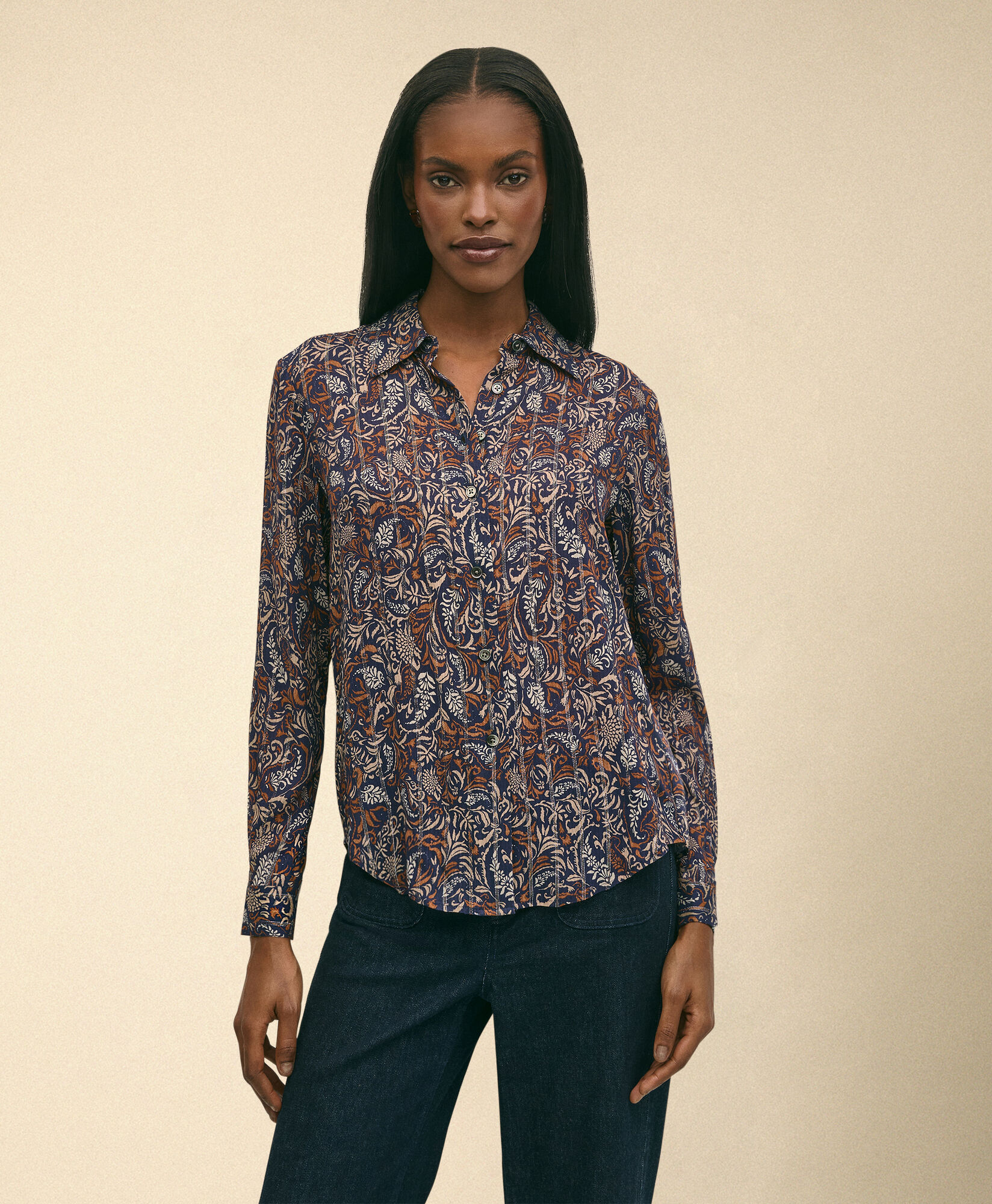 Brooks Brothers Paisley Dropped Shoulder Blouse Blue 1000104894US100222363