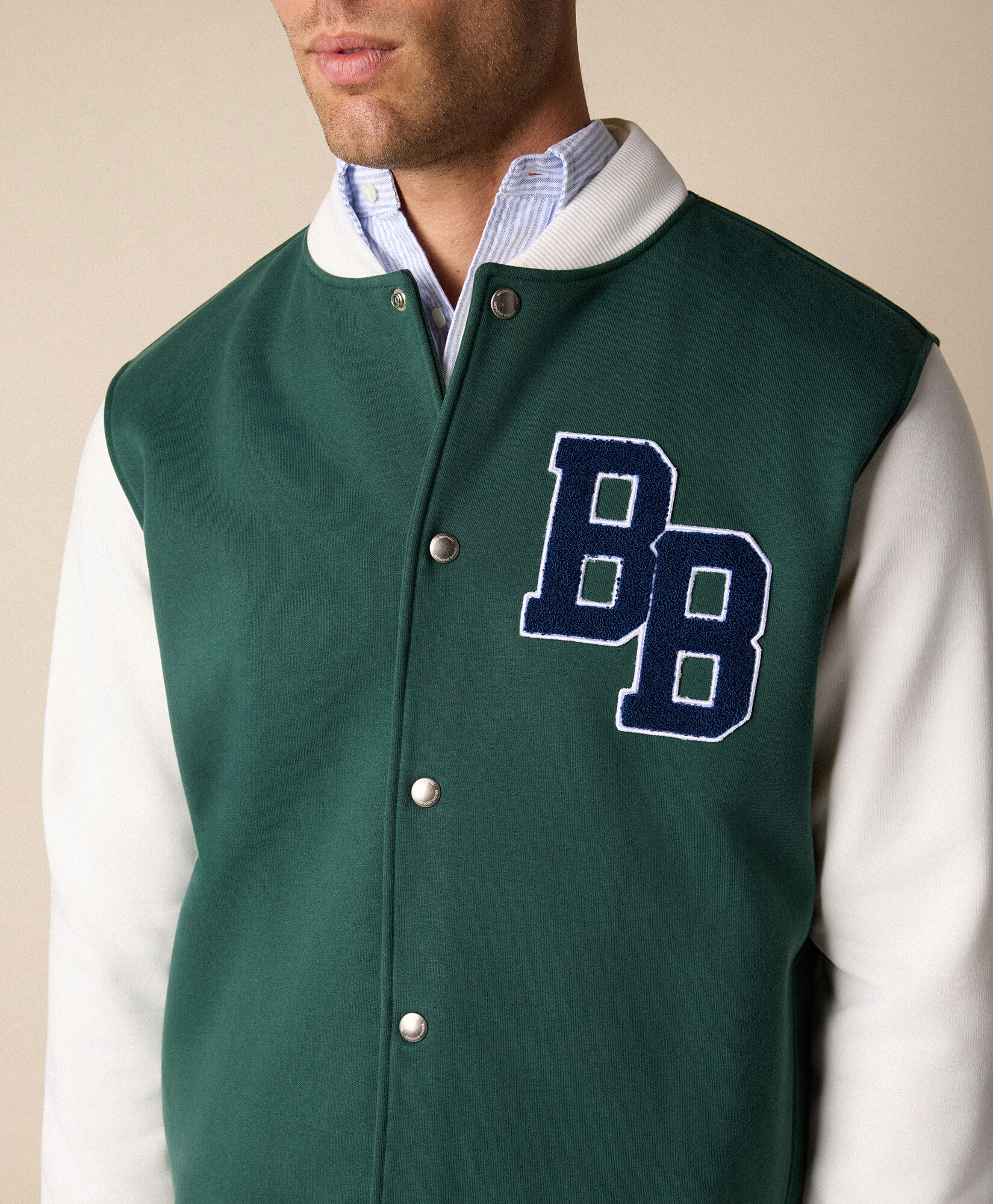 Brooks Brothers Terry Logo Cotton Varsity Jacket Green COBOM016COBPL007GREEF001