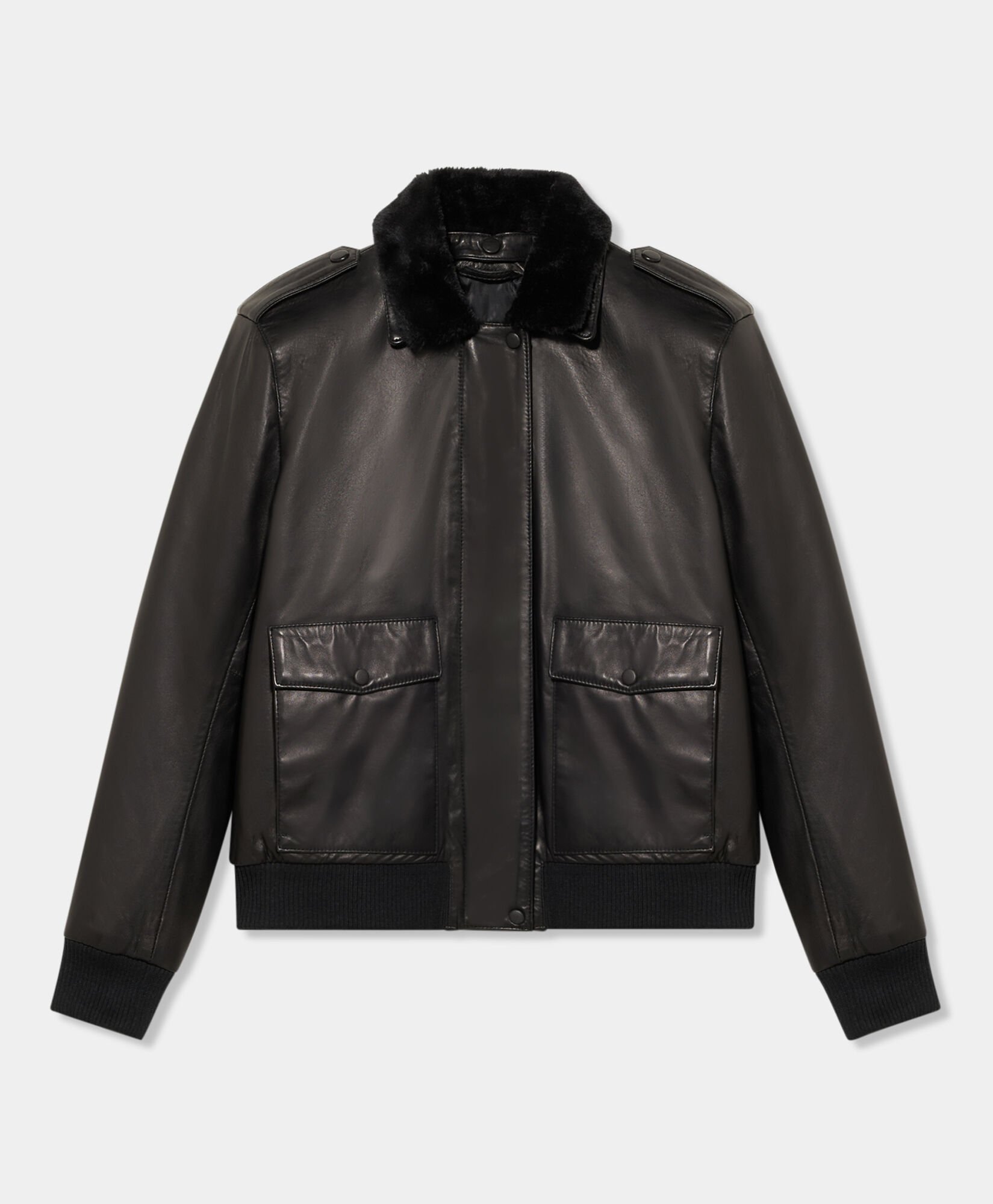 Brooks Brothers Blouson Aviateur en Cuir Noir COBOM022LTPLT002BLAKP001