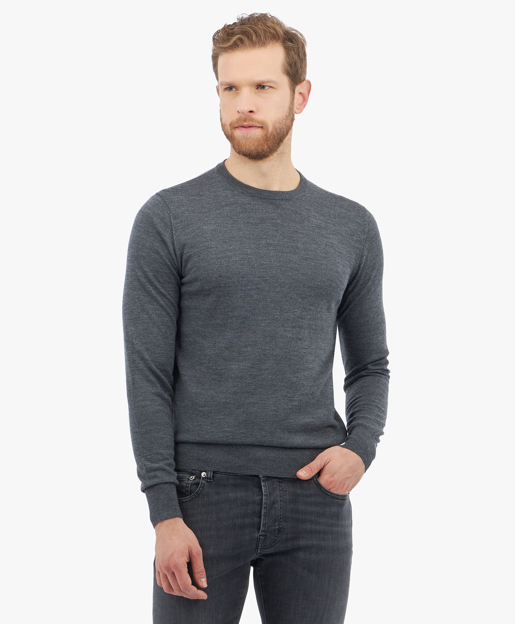 Merino Wool Crew Neck Sweater in Dark Grey for Men Brooks Brothers EU