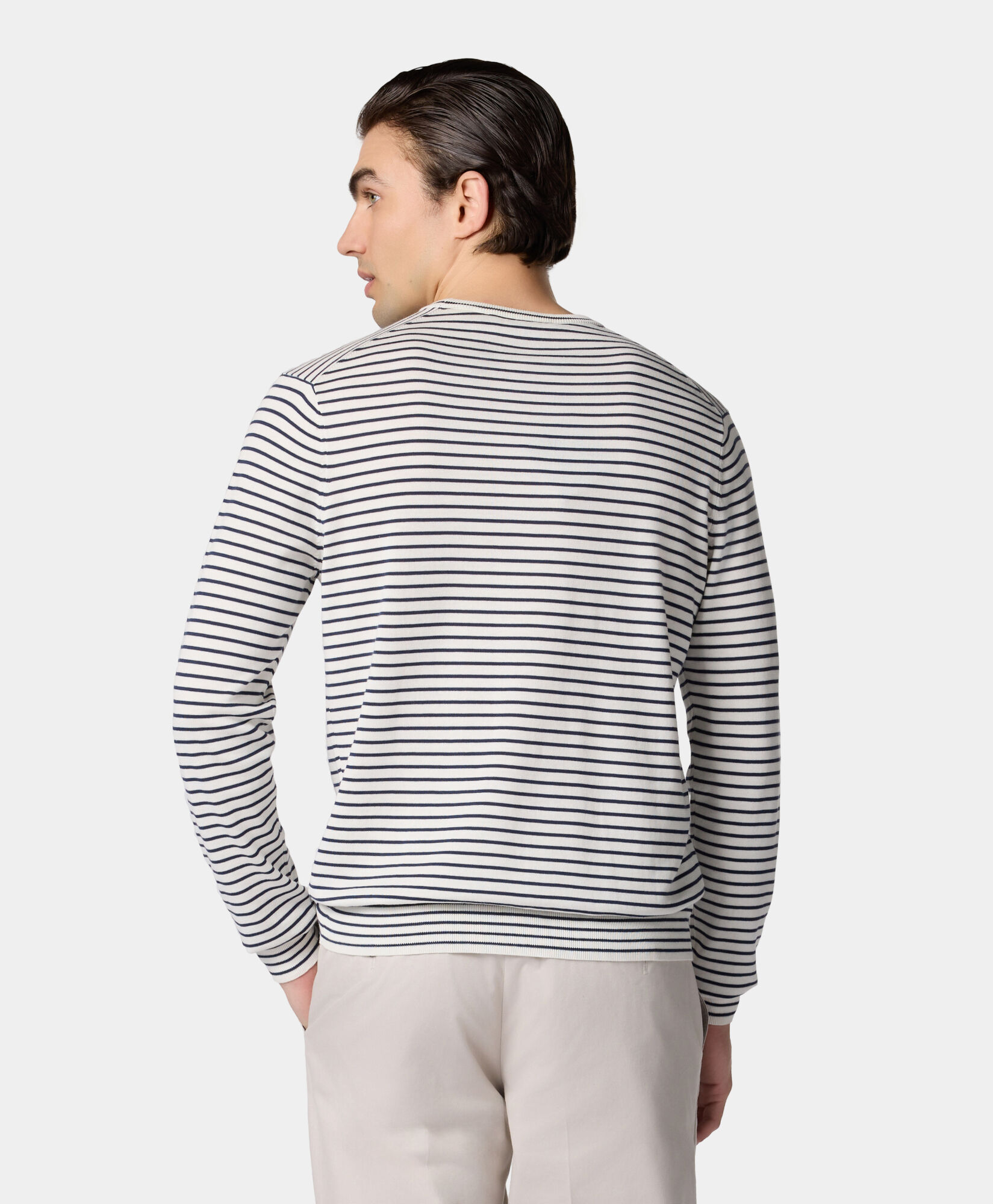 Brooks Brothers Striped Cotton-Silk-Linen Crewneck White KNCRN044COBSE001WHITF001