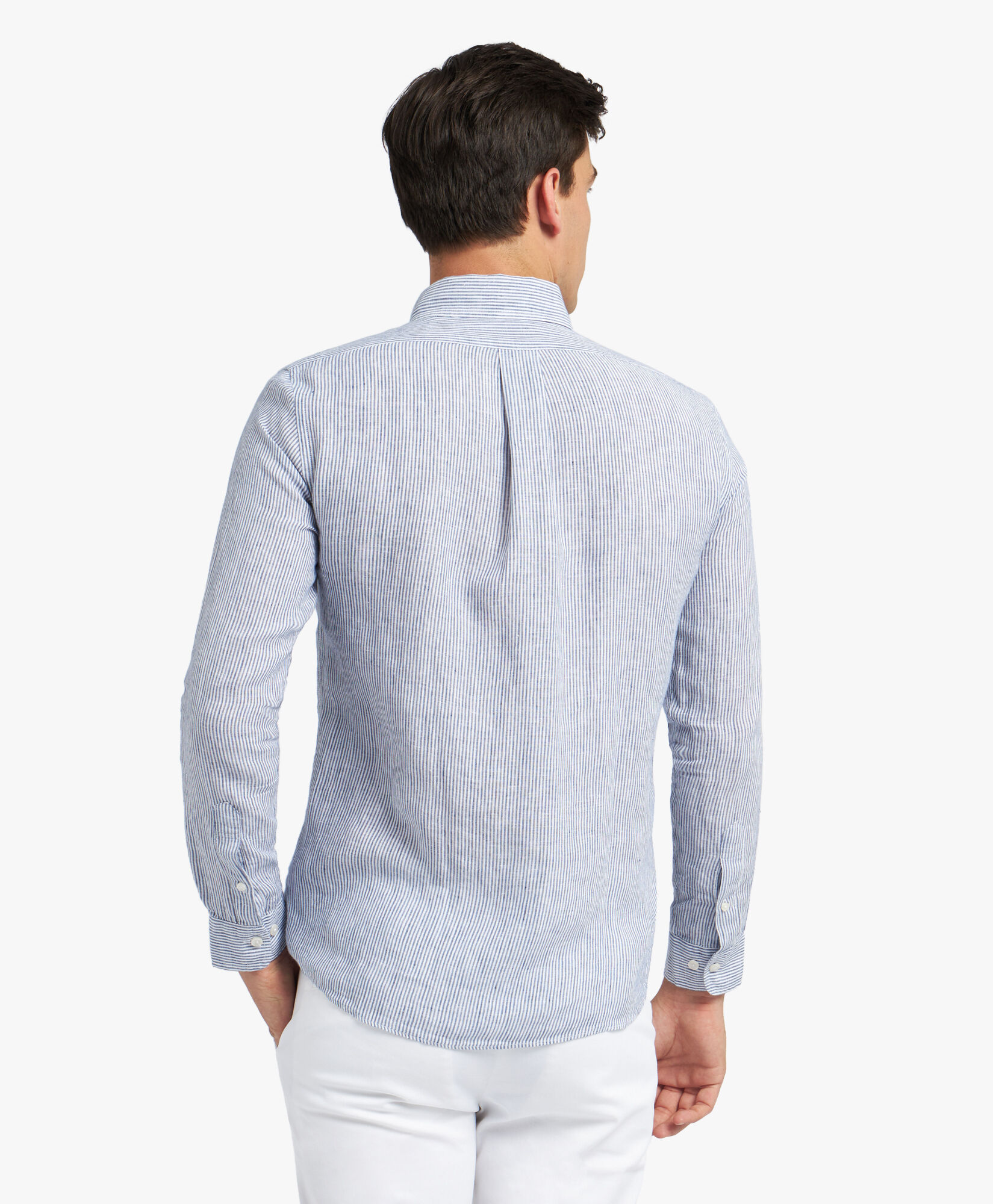 Brooks Brothers Slim Fit Striped Linen Button Down Shirt Navy CSHBD006LIPLI001NAVYF001