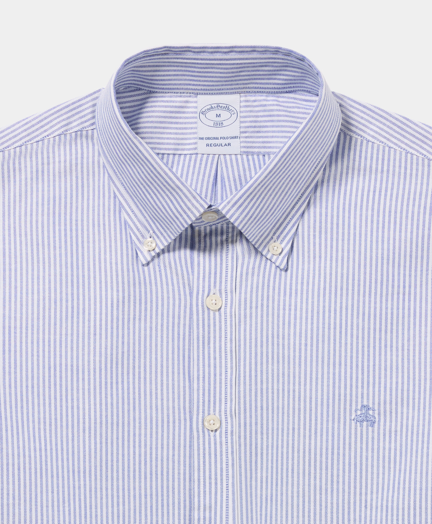 Brooks Brothers Regular Fit Striped Oxford Shirt with Button Down Collar Blue CSHBD052COPCO001BLUEF001