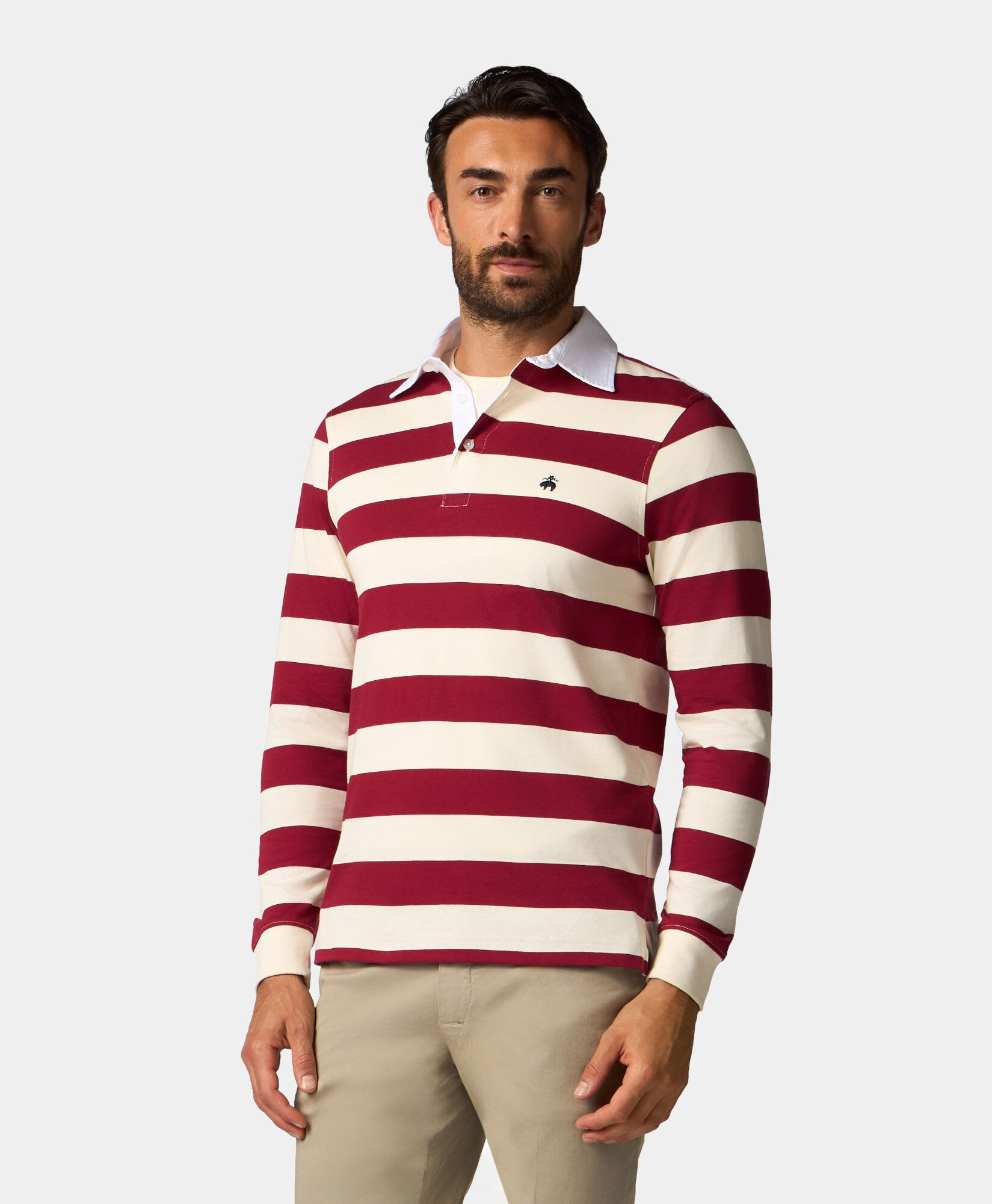 Brooks Brothers Striped Jersey Rugby Polo Burgundy POJER002COPCO001BORDF001