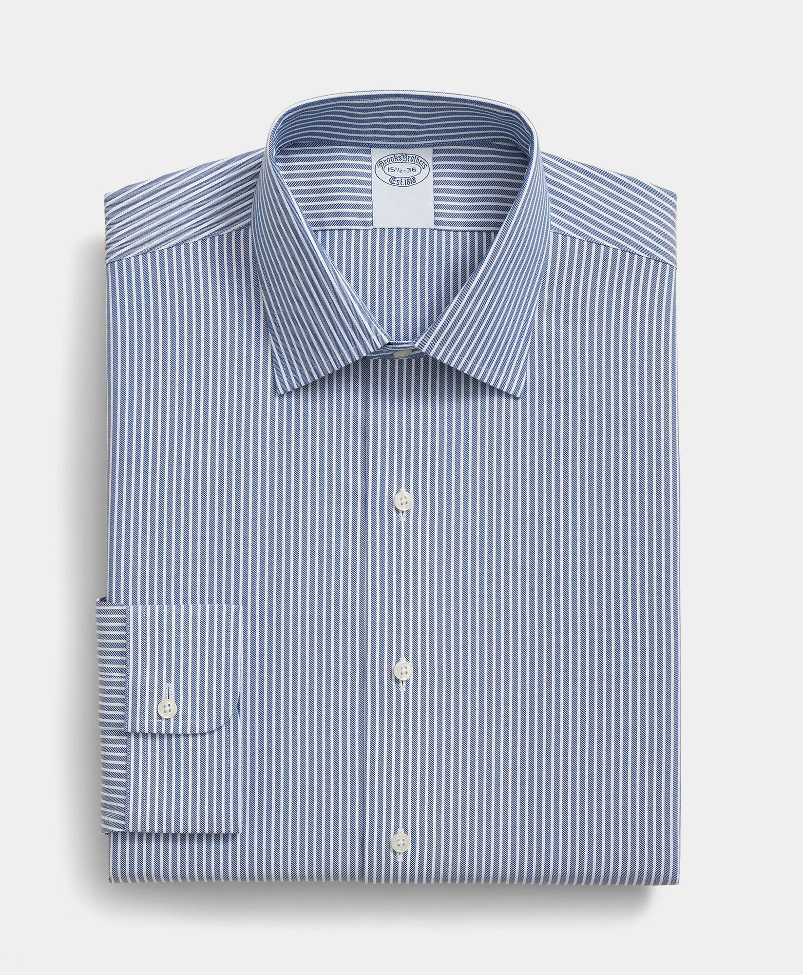 Brooks Brothers Slim Fit Non-Iron Striped Stretch Twill Shirt with Ainsley Collar Blue 1000106426US100225639