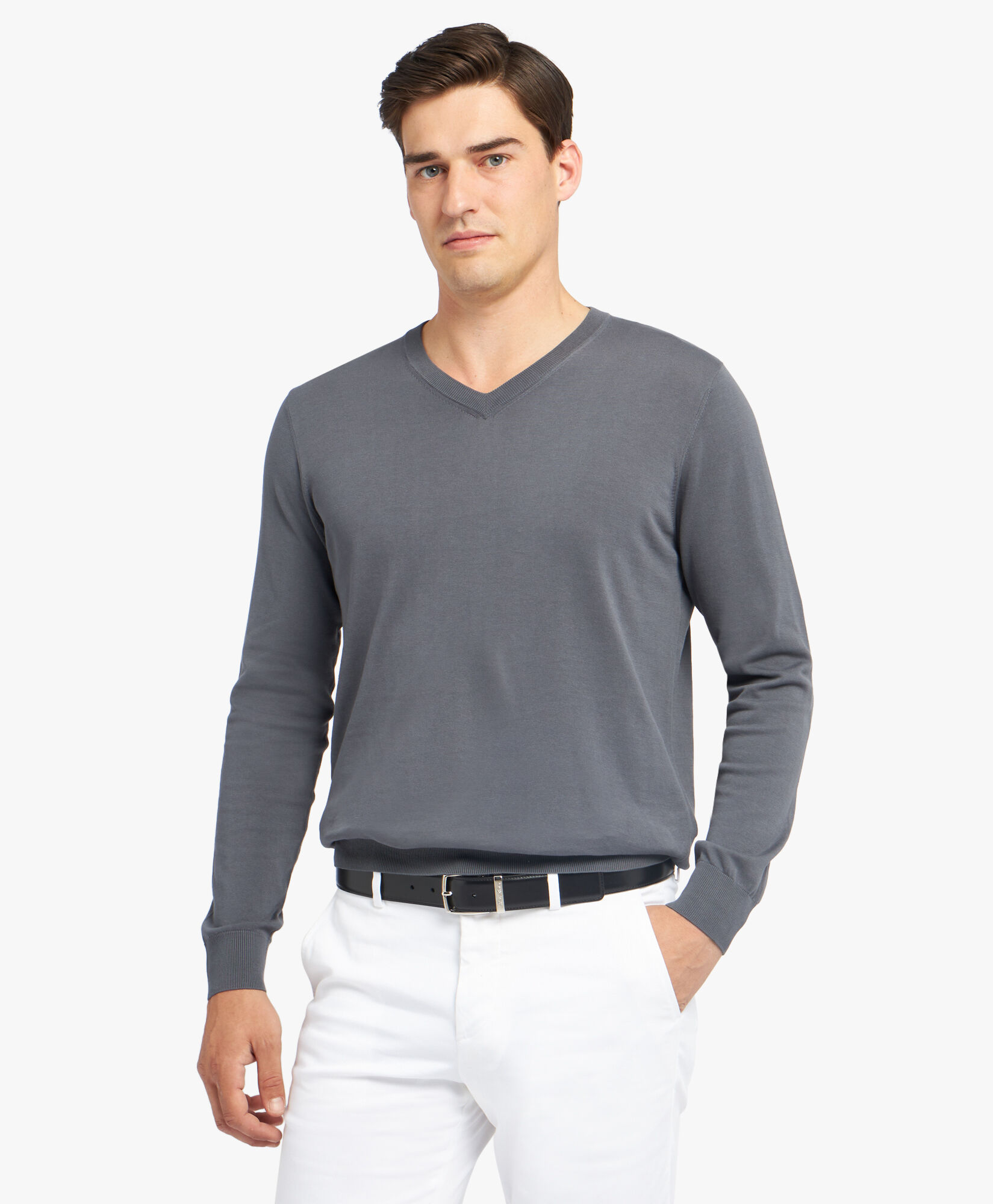 Dark Grey Cotton V Neck Sweater in Dark Grey Brooks Brothers EU