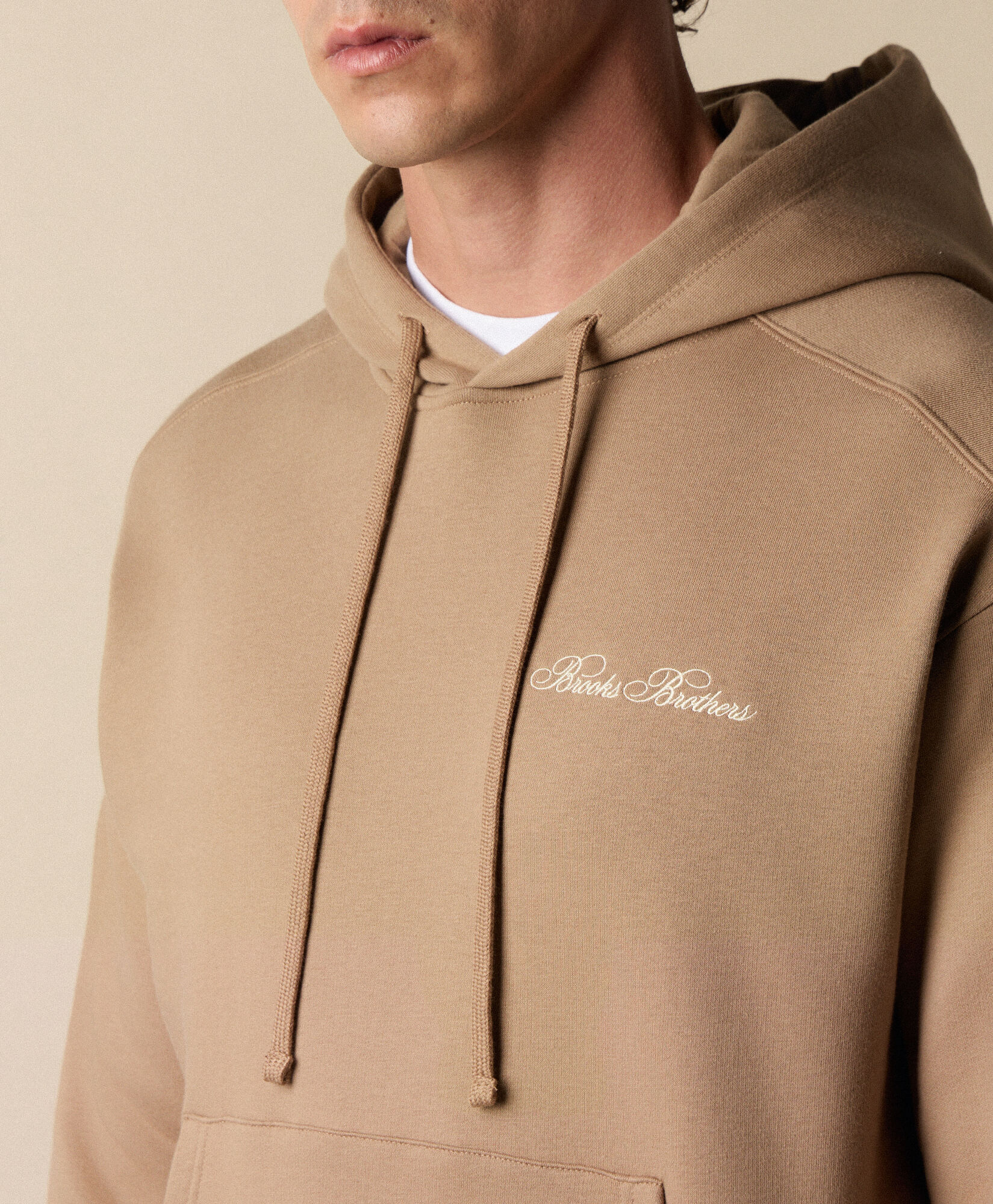 Brooks Brothers Cotton Hoodie with Embroidered Logo Camel SWHOD003COBPL008CAMEP001