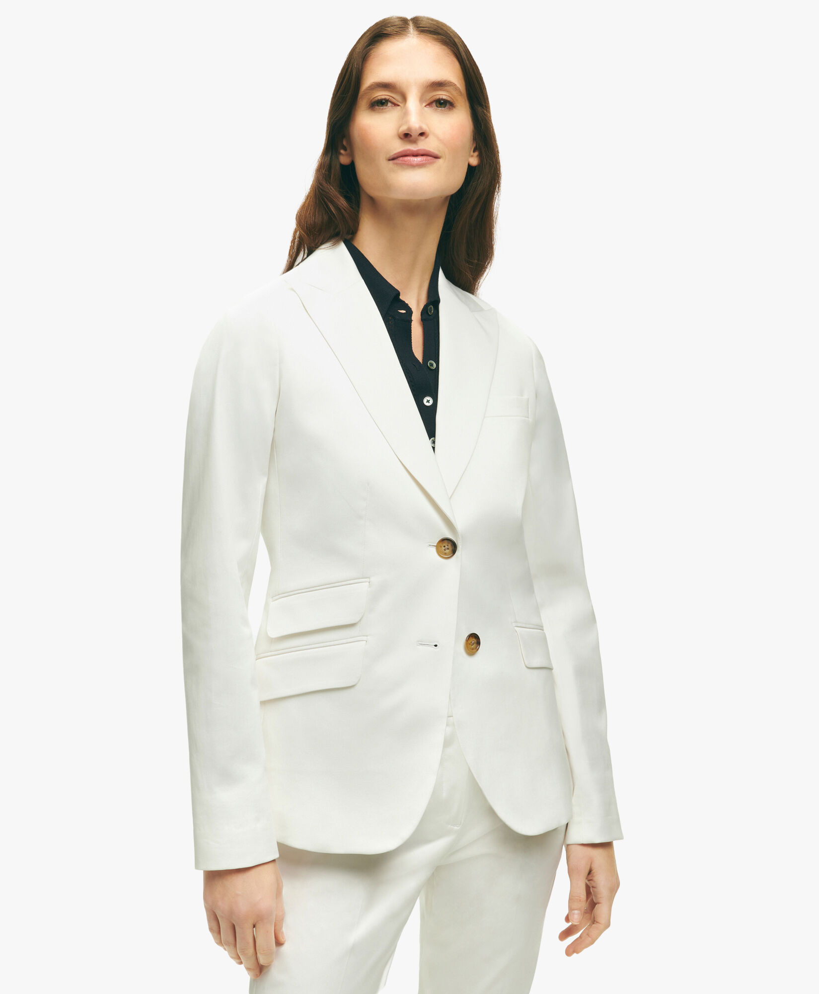 White Peak Lapel Cotton Sateen Jacket in White for Women Brooks Brothers EU