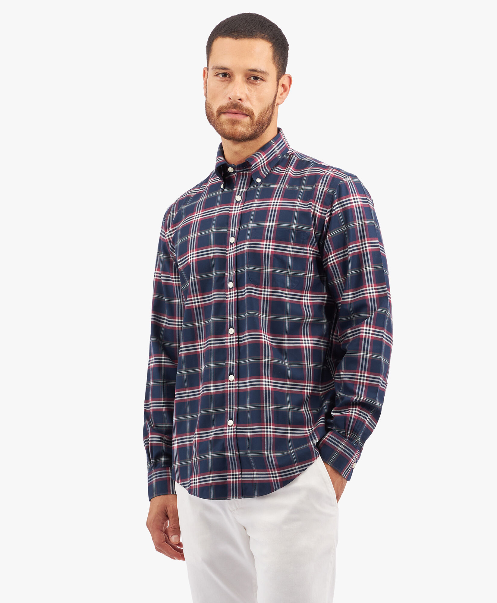 Camicia tartan blu navy non iron in cotone Supima elasticizzato collo button down in Navy da Uomo Brooks Brothers EU