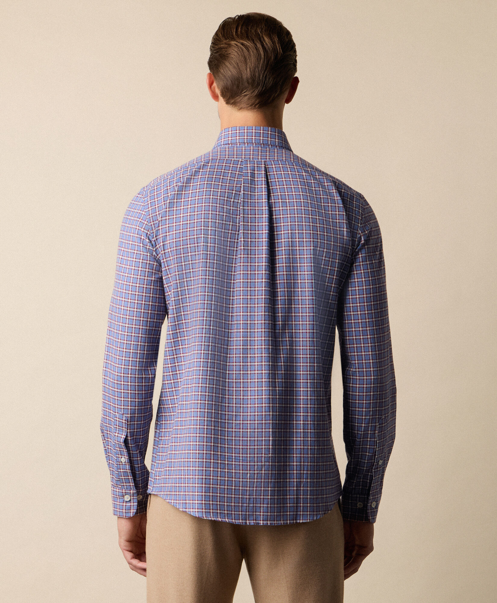 Brooks Brothers Slim Fit Checked Cotton Flannel Shirt with Spread Collar Light Blue CSHSP013COPCO001LTBLF001