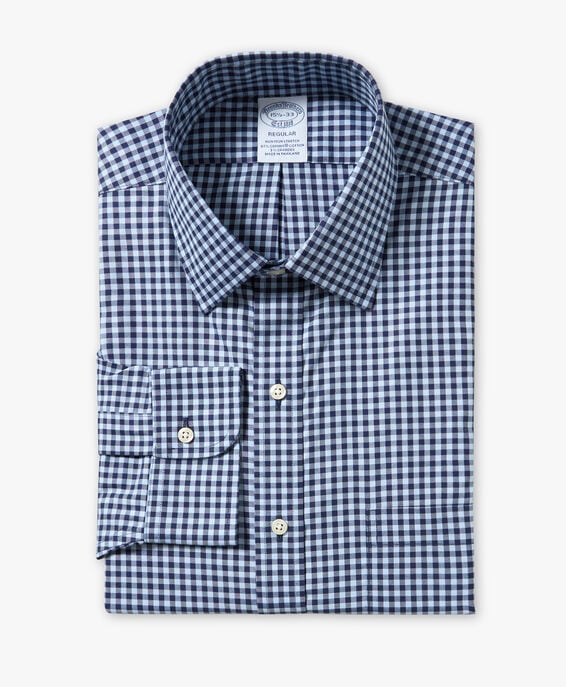 Brooks Brothers Blue Navy Gingham Regular Fit Non-Iron Dress Shirt with Ainsley Collar Navy 1000098523US100209024