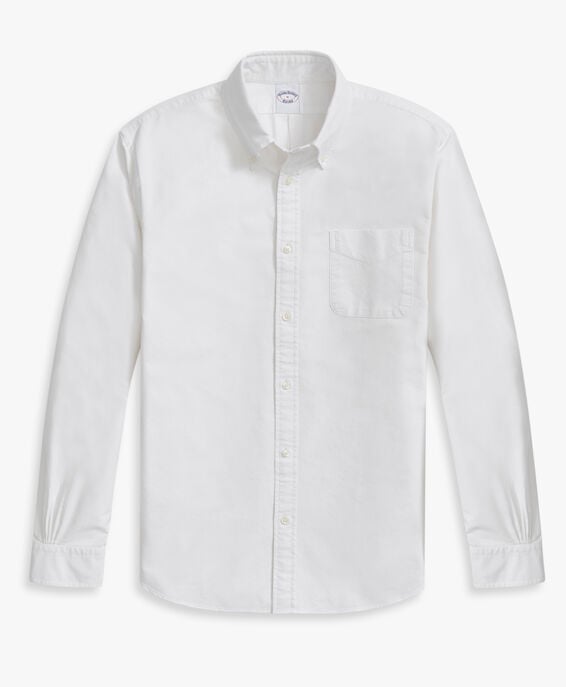 Brooks Brothers White Regular Fit Oxford Cloth Friday Sport Shirt with Polo Button Down Collar White 1000098503US100207821