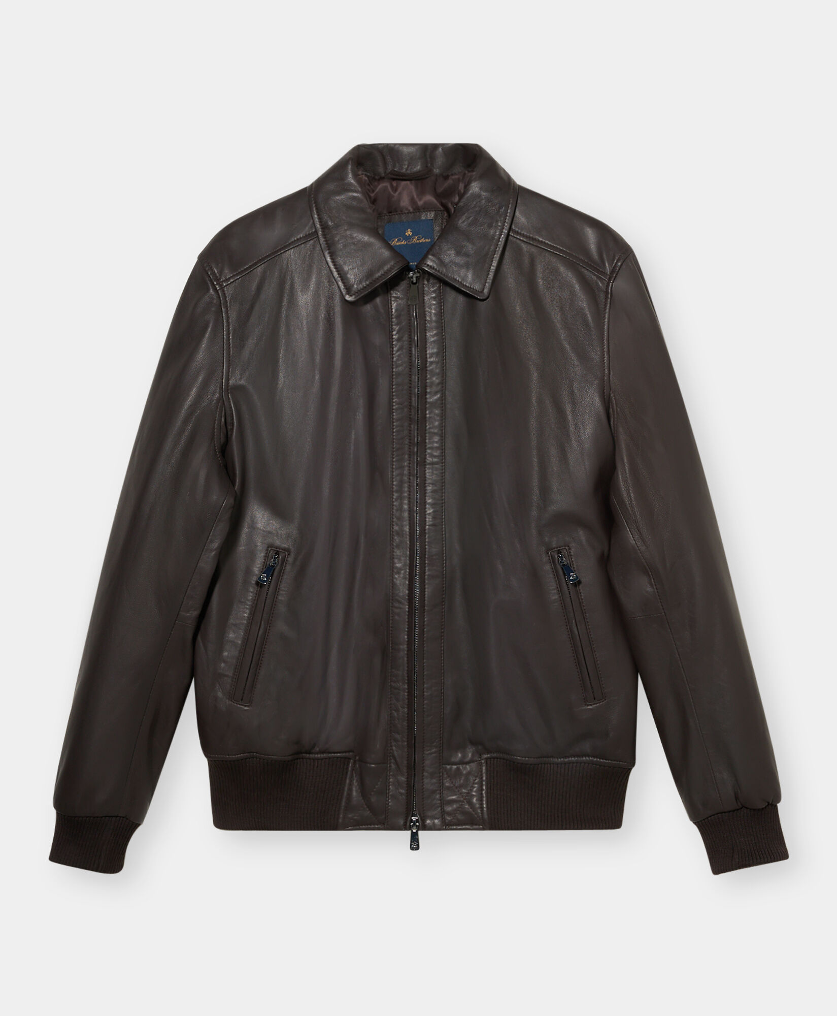 Brooks Brothers Leather Bomber Jacket Dark Brown COJKT020LTPLT002DKBWP001