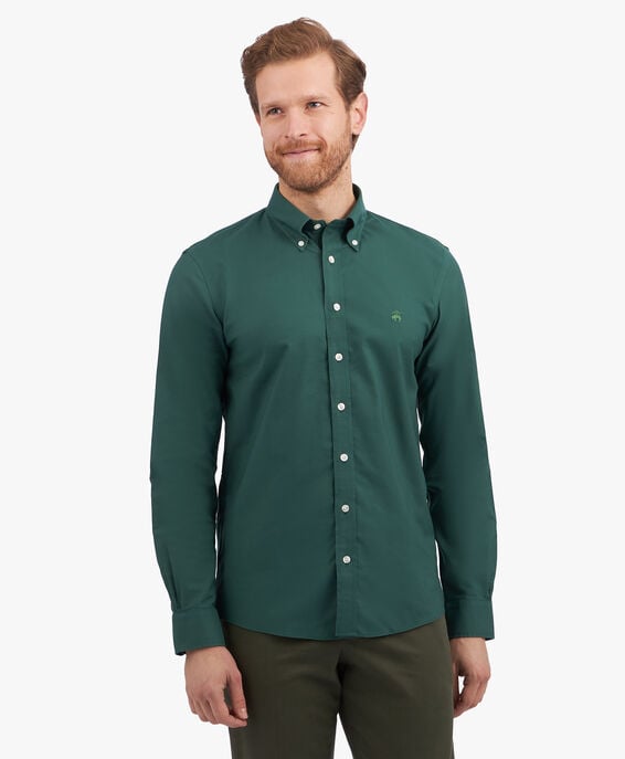 Brooks Brothers Camisa de algodón elástico verde non-iron corte slim con cuello button down Verde 1000094796US100206291