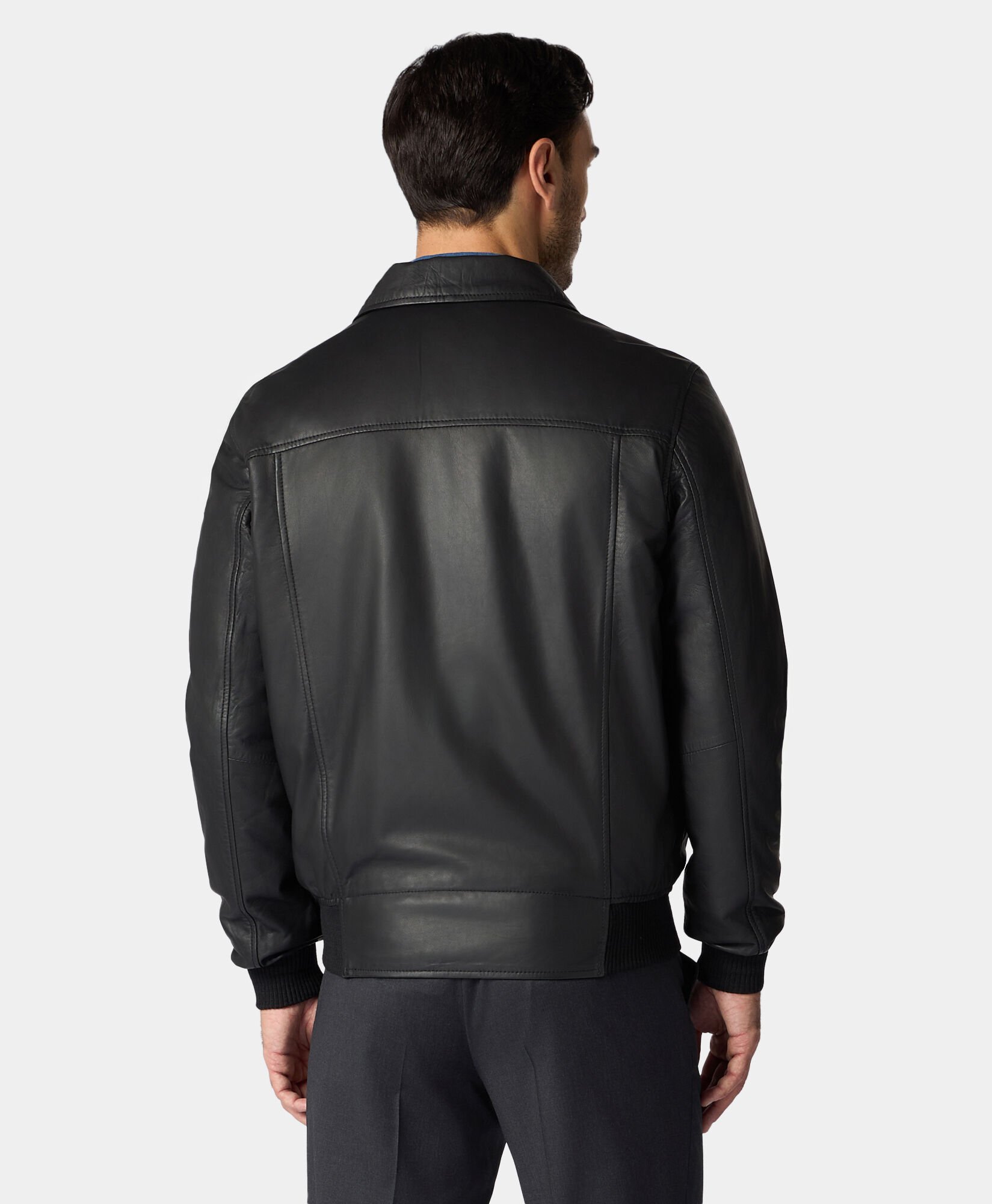 Leather Bomber Jacket in Black | Brooks Brothers® EU