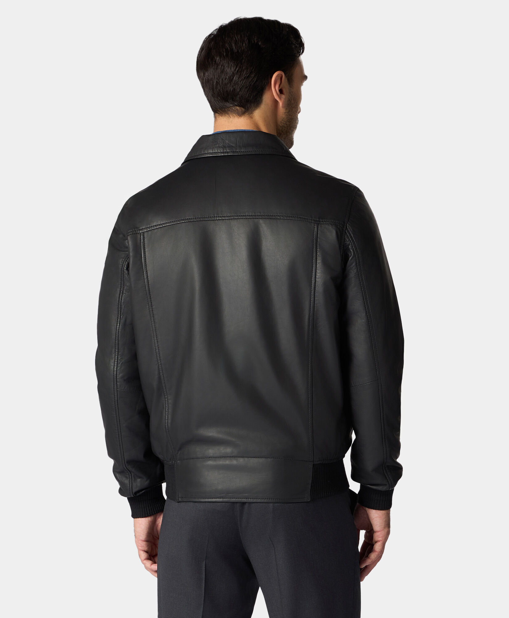 Brooks Brothers Leather Bomber Jacket Black COJKT007LTPLT002BLAKP001