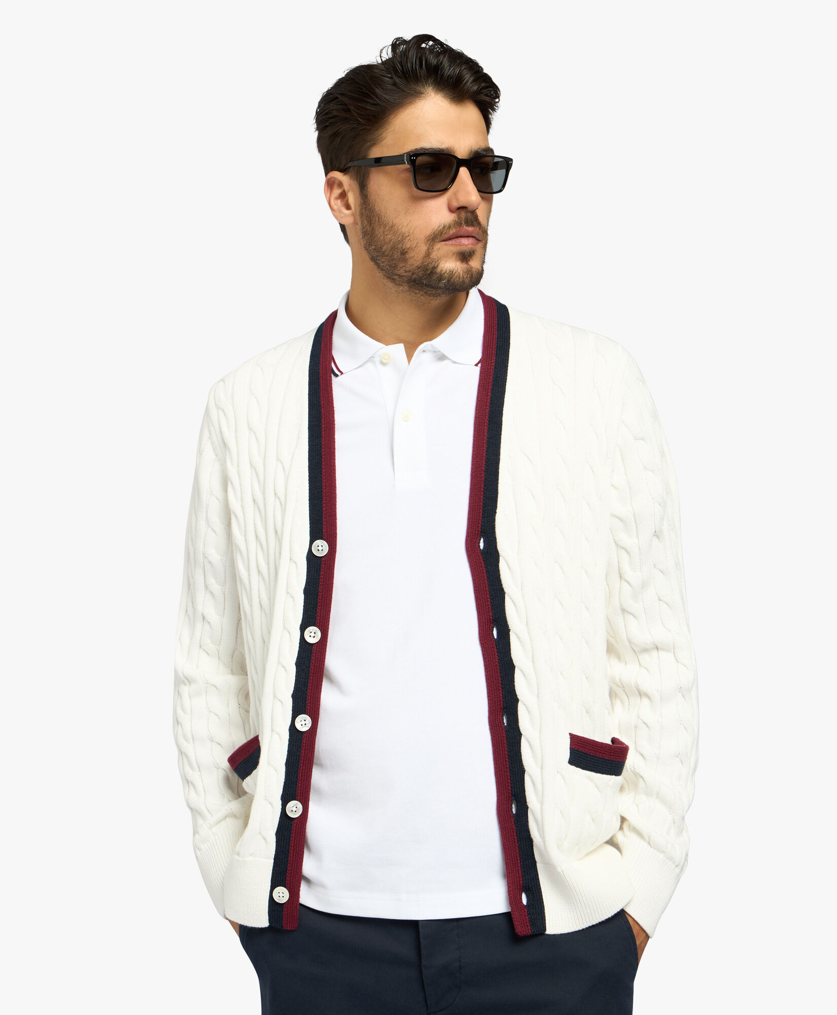 White Vintage Inspired Supima Cotton Tennis Cardigan in Marshmallow for Men Brooks Brothers EU