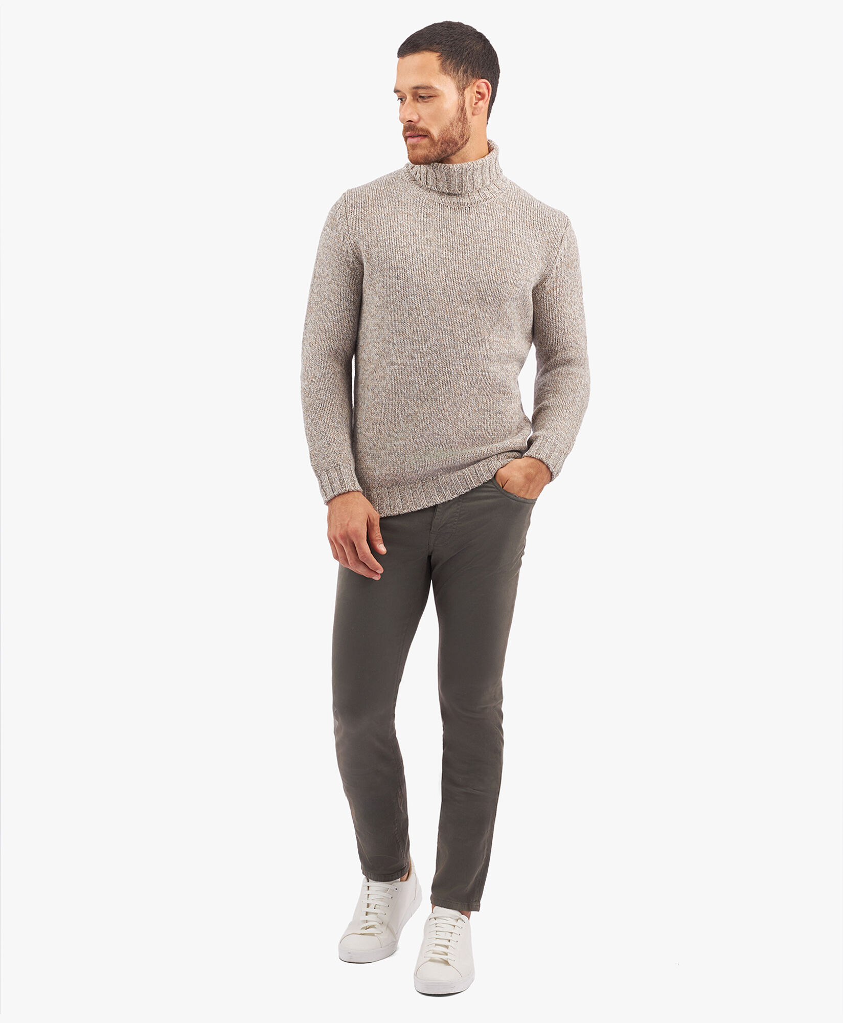 Pantalon vert kaki cinq poches en coton stretch en Kaki Brooks