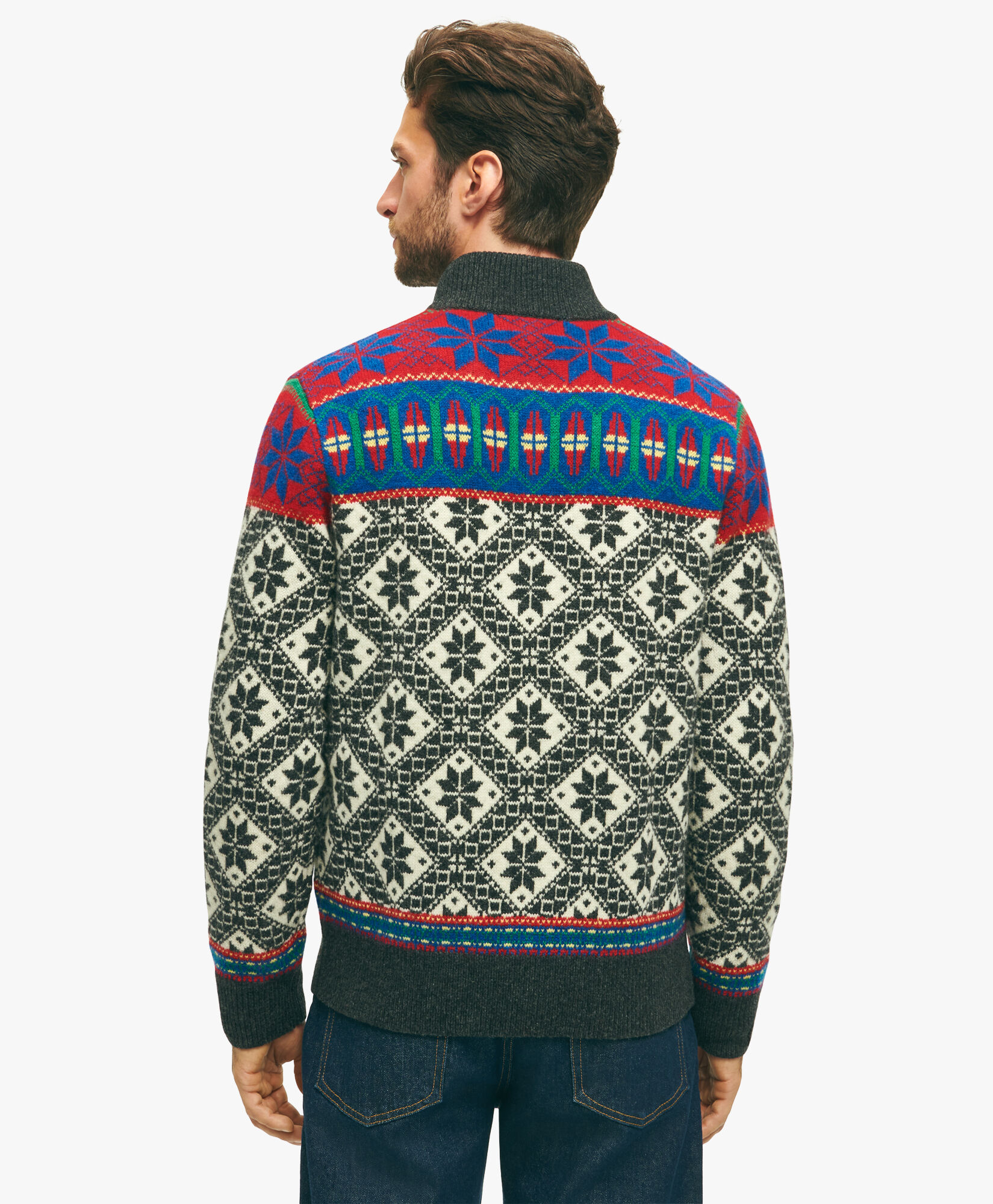 Multi Colored Lambswool Cardigan Sweater in Beige Brooks