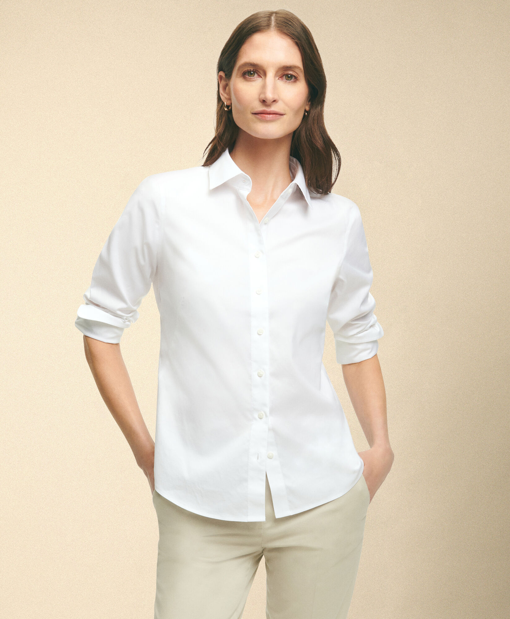 Brooks Brothers Fitted Non-Iron Oxford Pinpoint Supima Shirt with Forward Point Collar White 1000102822US100217235