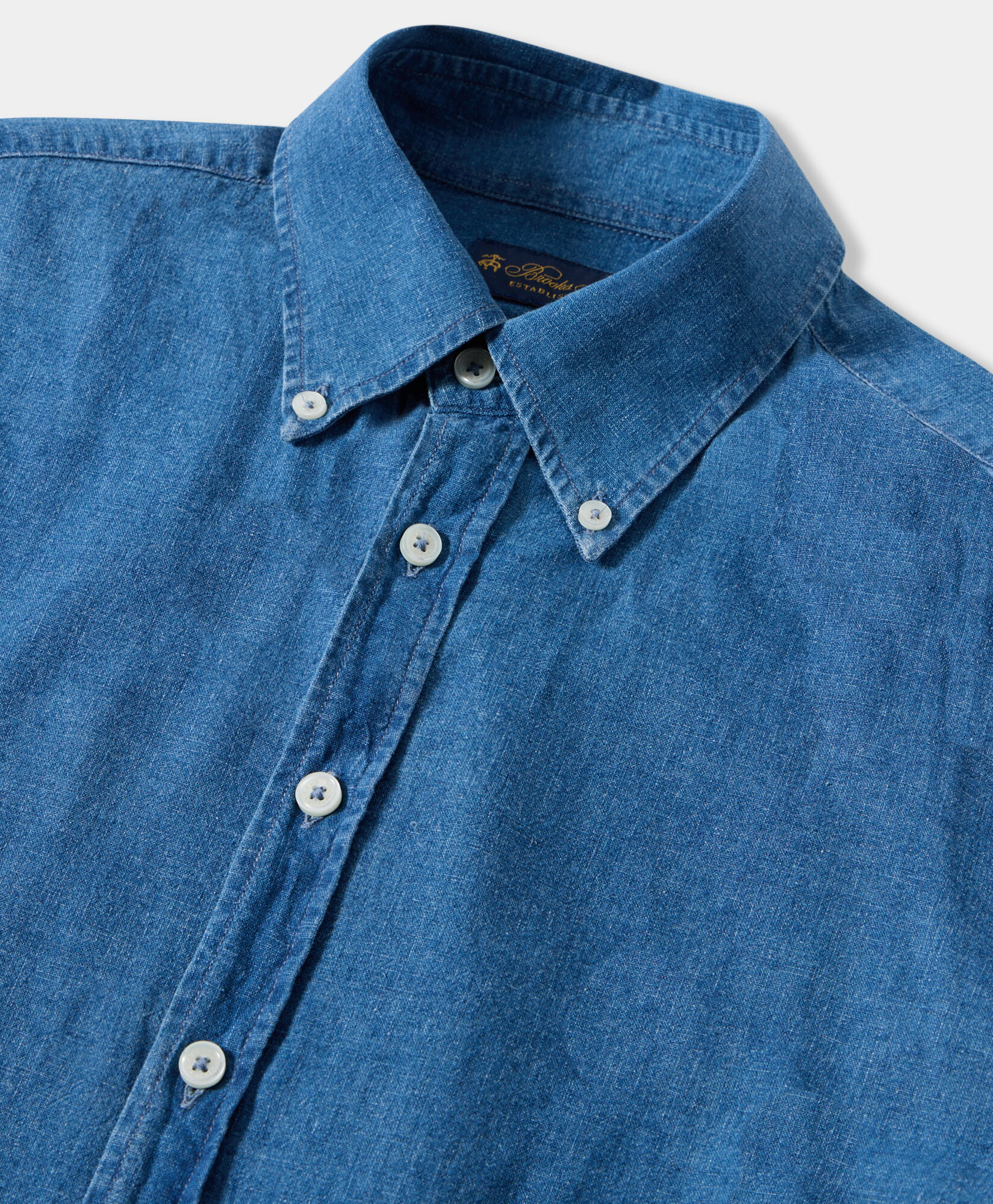 Brooks Brothers Chemise Slim Fit en Lin et Coton avec Col Button-Down Bleu Clair CSHBD008LIBCO001LTBLP001