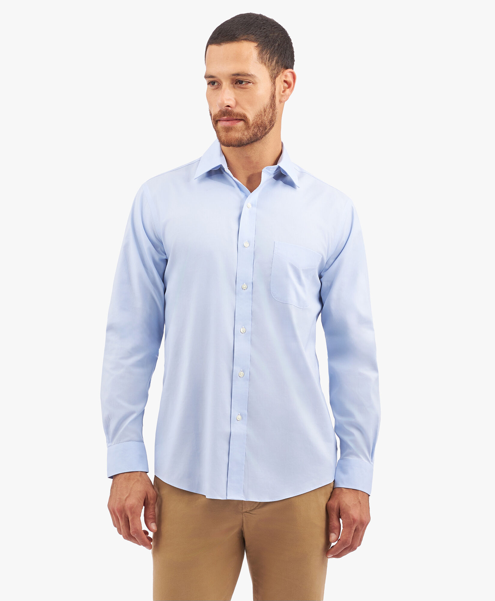Brooks Brothers Regular Fit Non-Iron Supima Oxford Pinpoint Shirt with Ainsley Collar Light Blue 1000095080US100199364