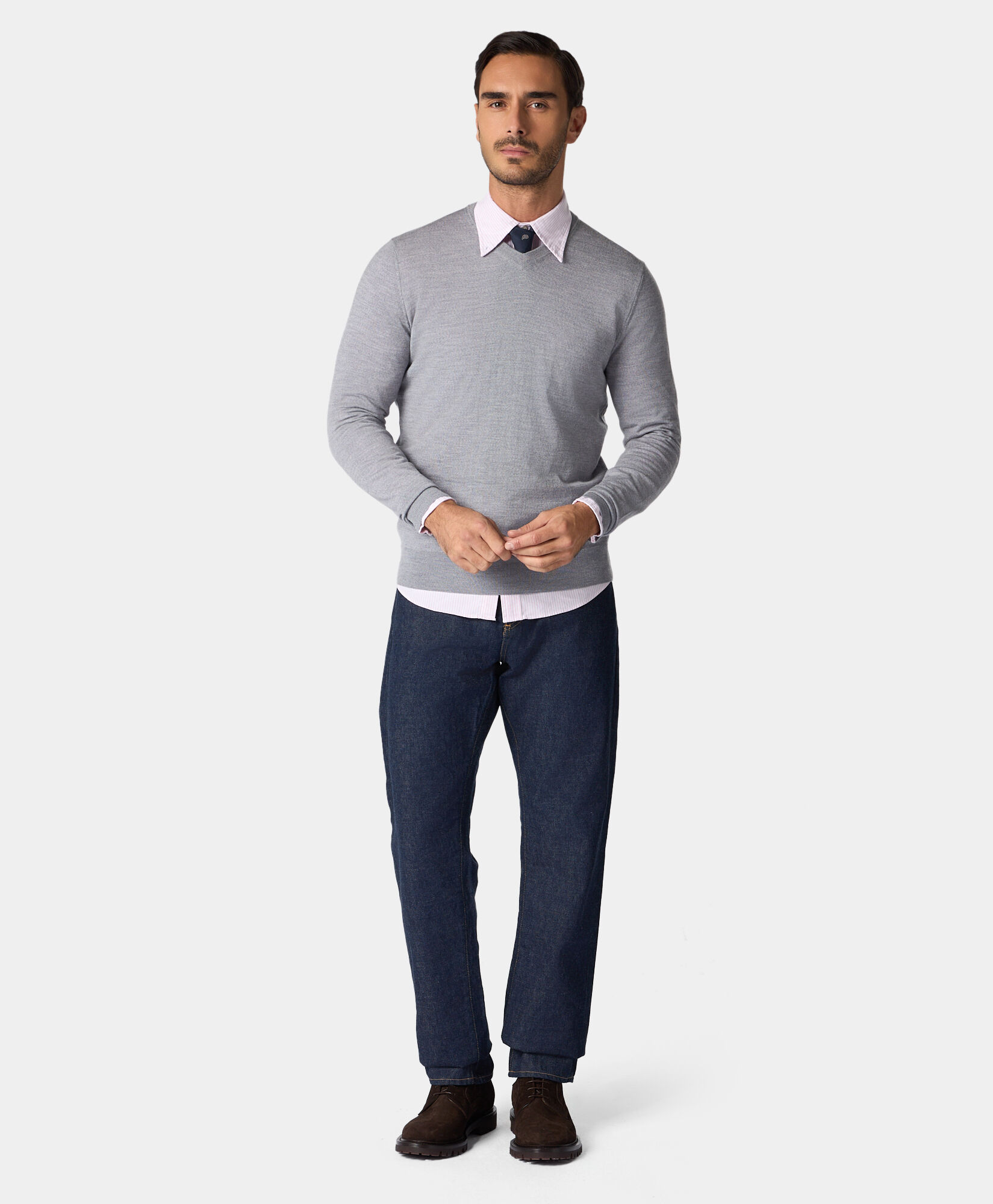 Brooks Brothers Merino Wool V-Neck Sweater Grey KNVNK002WOPWO002MDGRP001