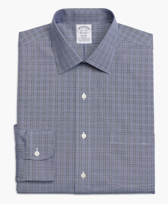 Brooks Brothers Regent Regular-fit Non-iron Dress Shirt, Oxford Stretch, Ainsley Collar Cadet Blue Check 1000058365US100124513