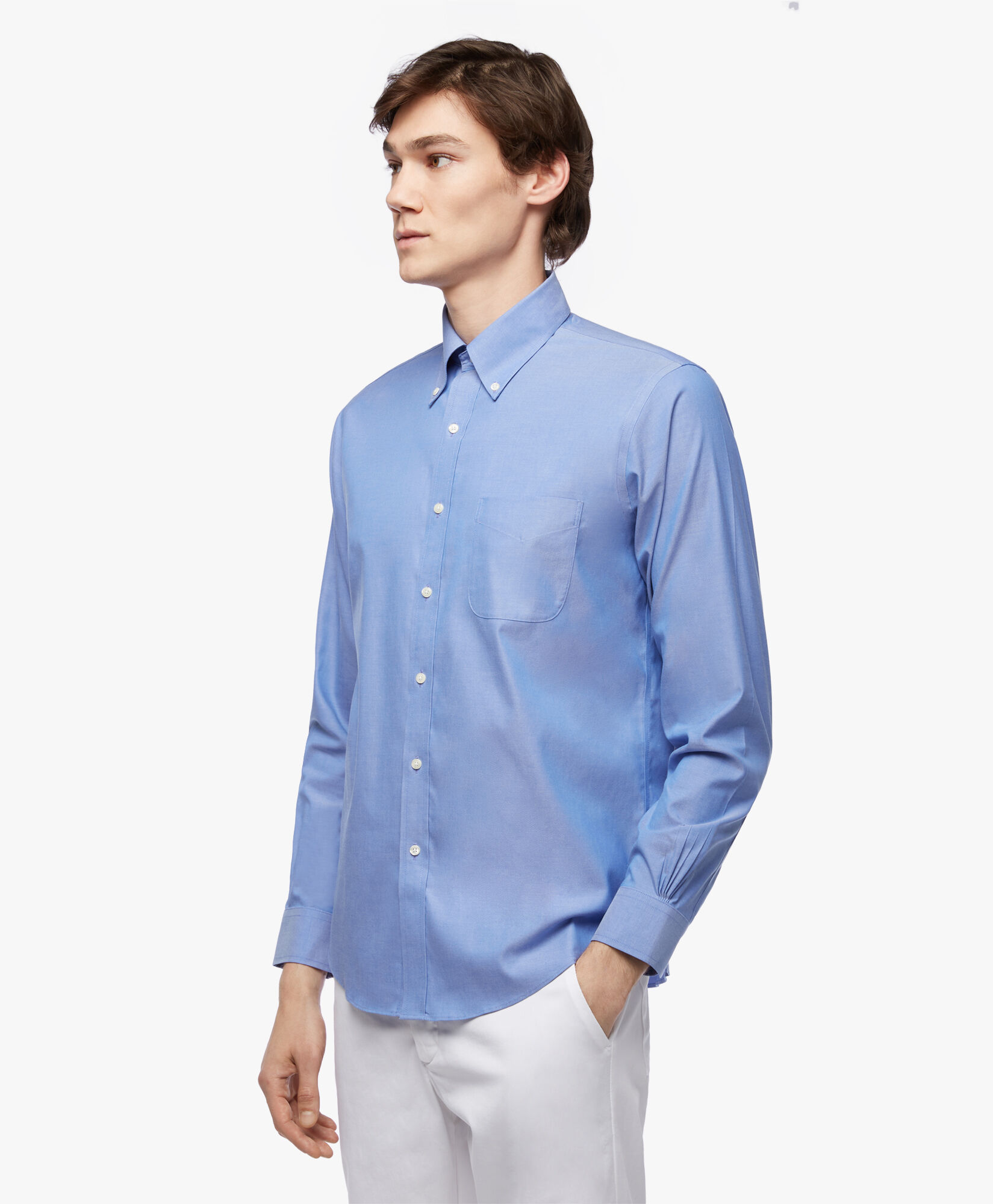 Regular Fit Non Iron Pinpoint Dress Shirt with Button Down Collar in Blue for Men Brooks Brothers UK