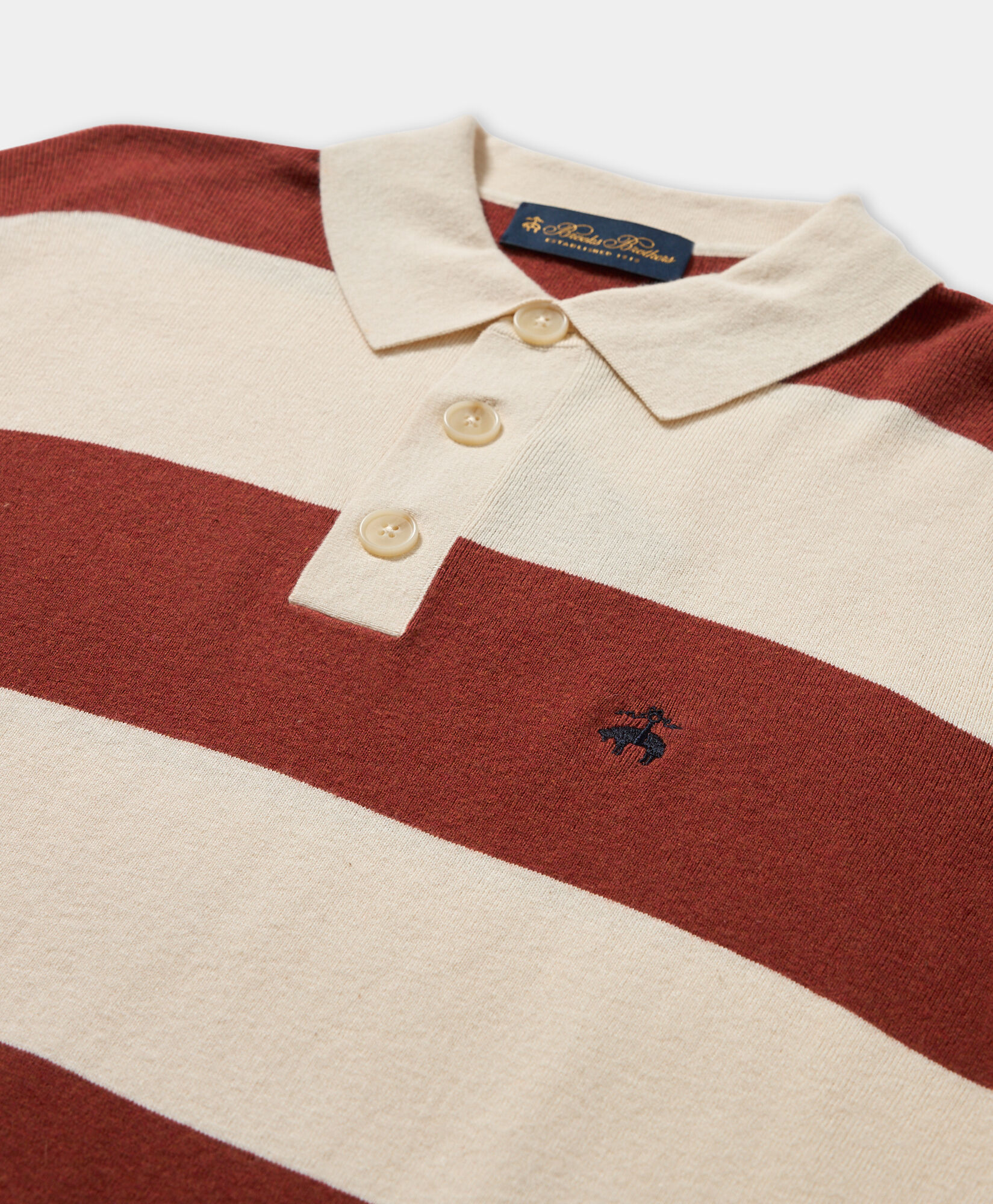 Brooks Brothers Striped Cotton-Cashmere Rugby Knit Polo Rust KNPOL012COBWO002RUSTF001