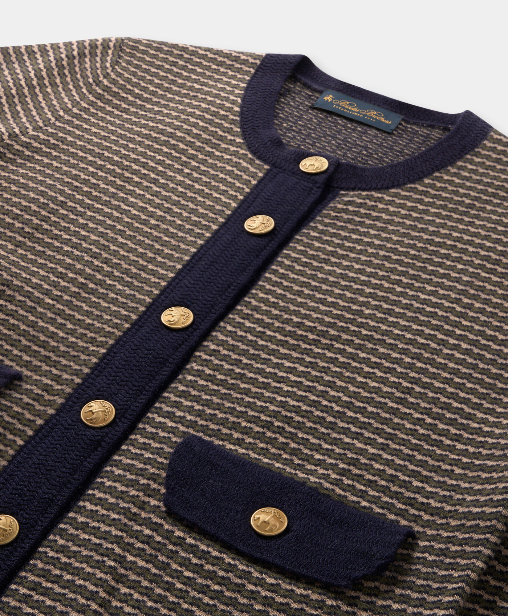 Brooks Brothers Jacquard Lambswool Cardigan Navy KNCAR020WOPWO004NAVYF001