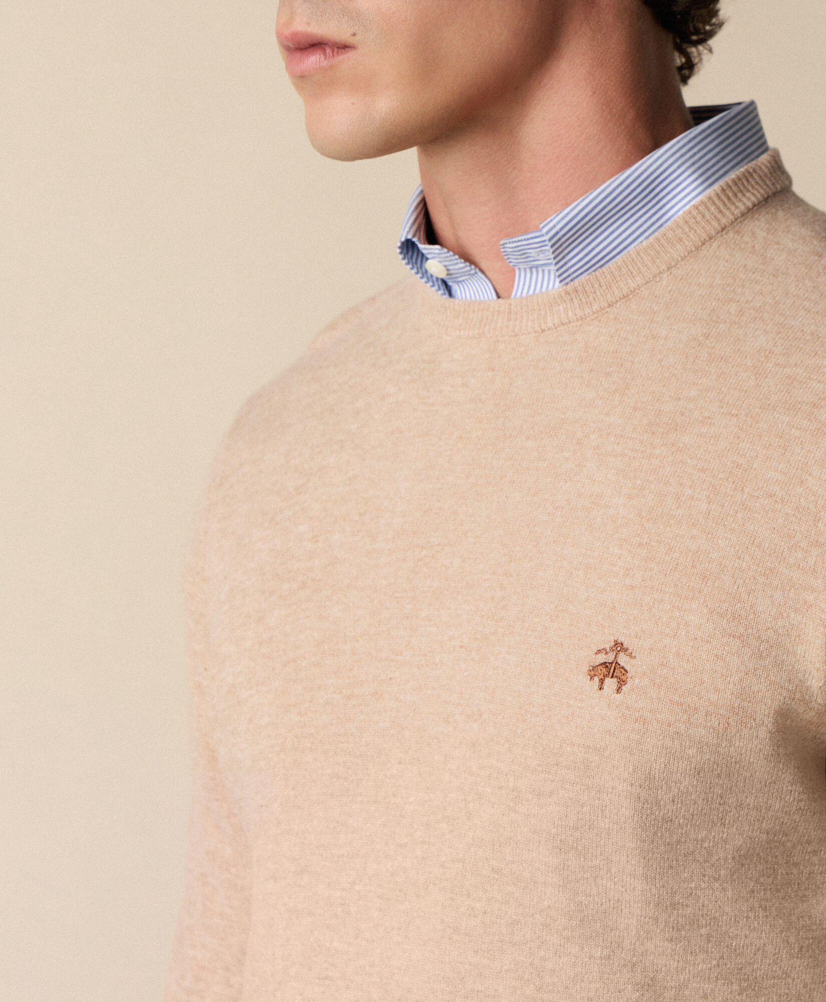 Brooks Brothers Maglione Girocollo in Lana d'Agnello Cammello KNCRN063WOPWO004CAMEP001